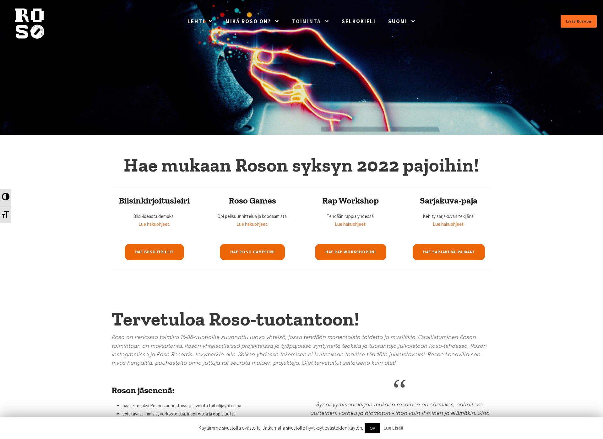 Skärmdump för rosotuotanto.fi