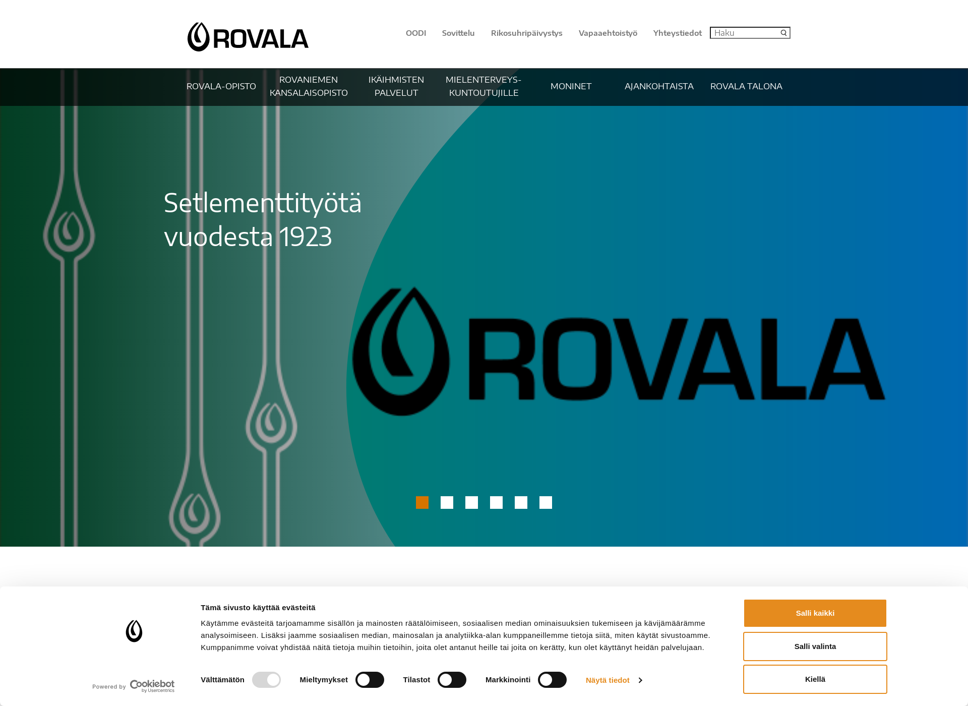 Skärmdump för rovala.fi