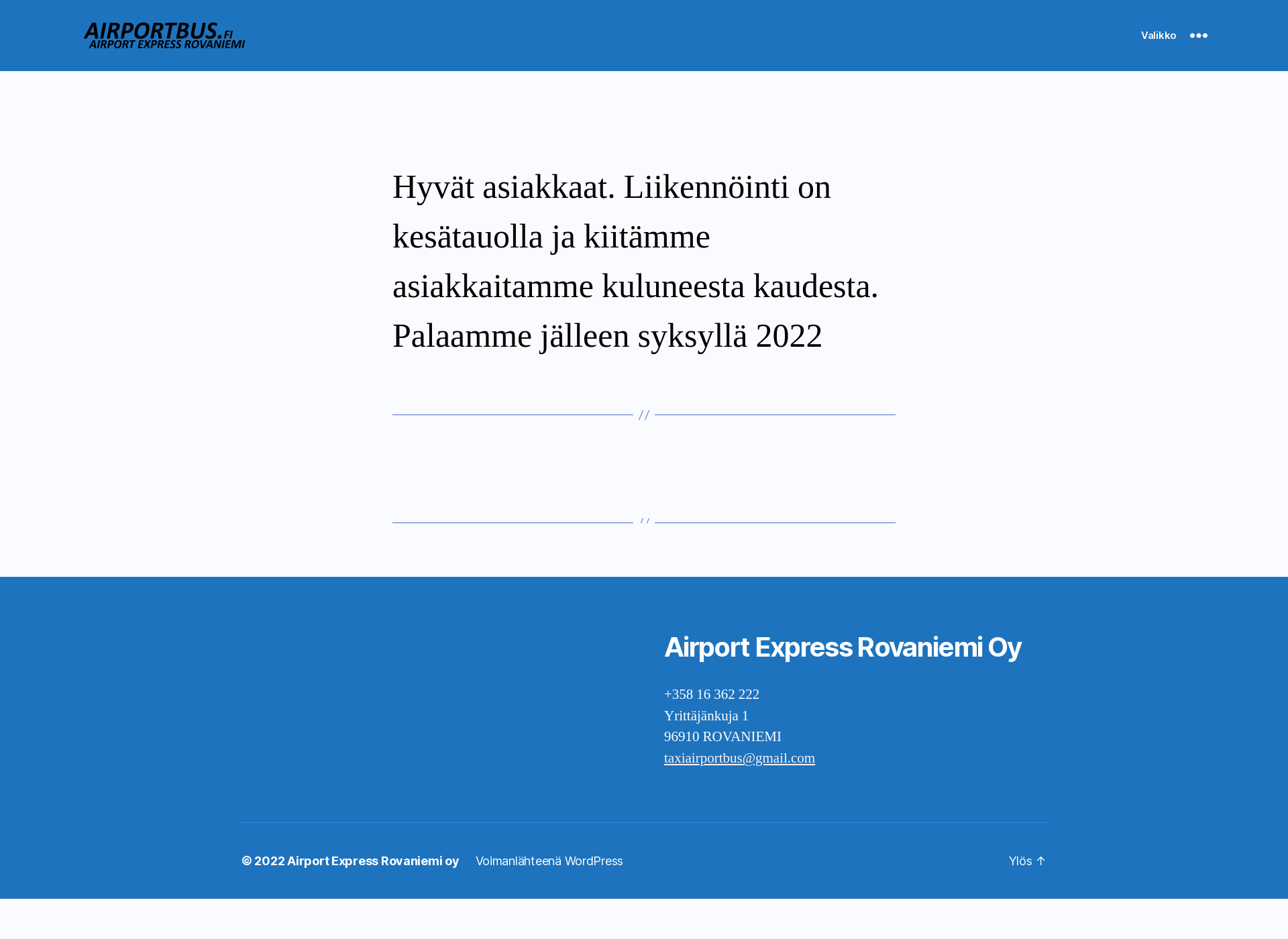 Skärmdump för rovaniemiairportbus.fi