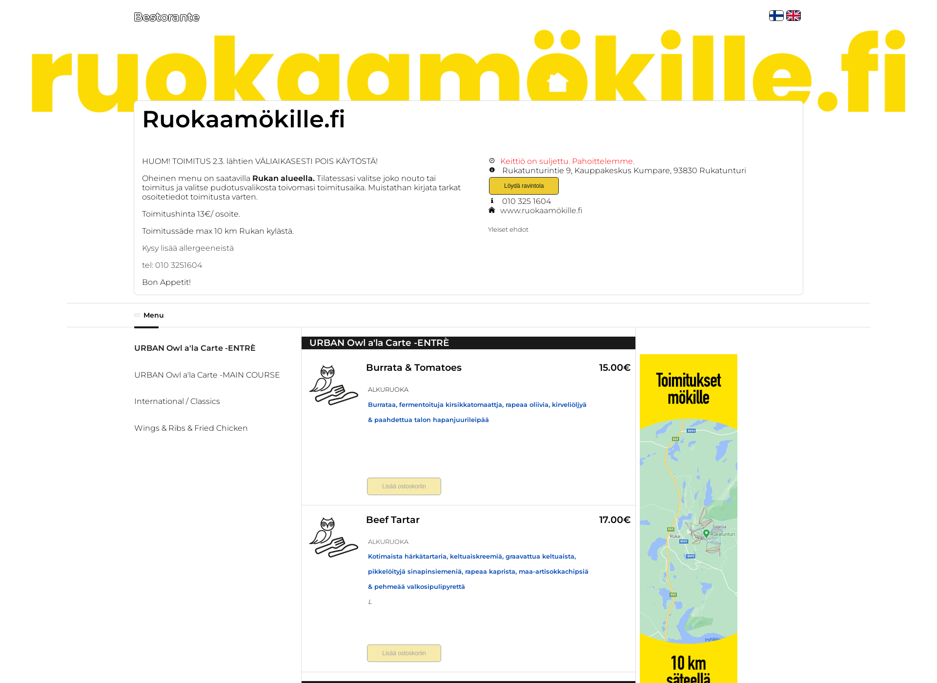 Skärmdump för ruokaamokille.fi