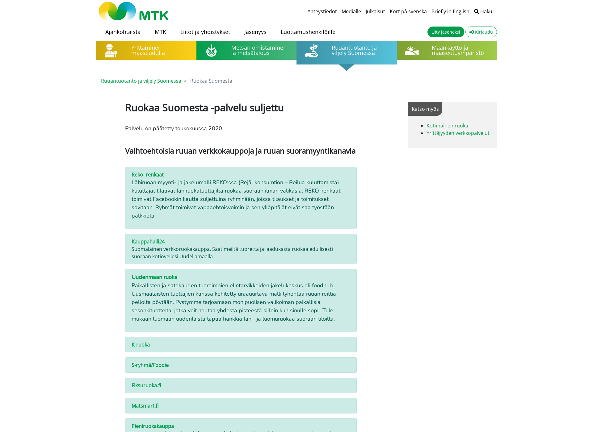 Skärmdump för ruokaasuomesta.fi