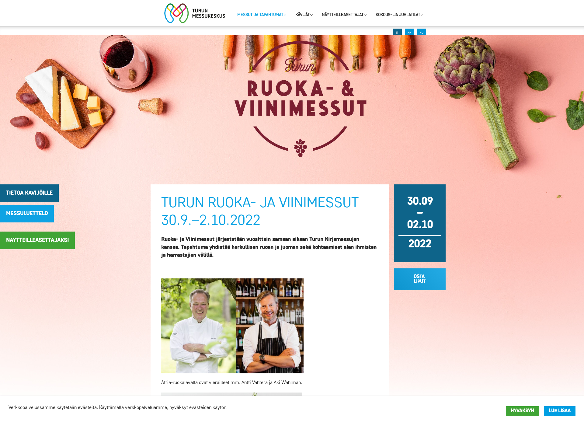 Skärmdump för ruokajaviinimessut.fi