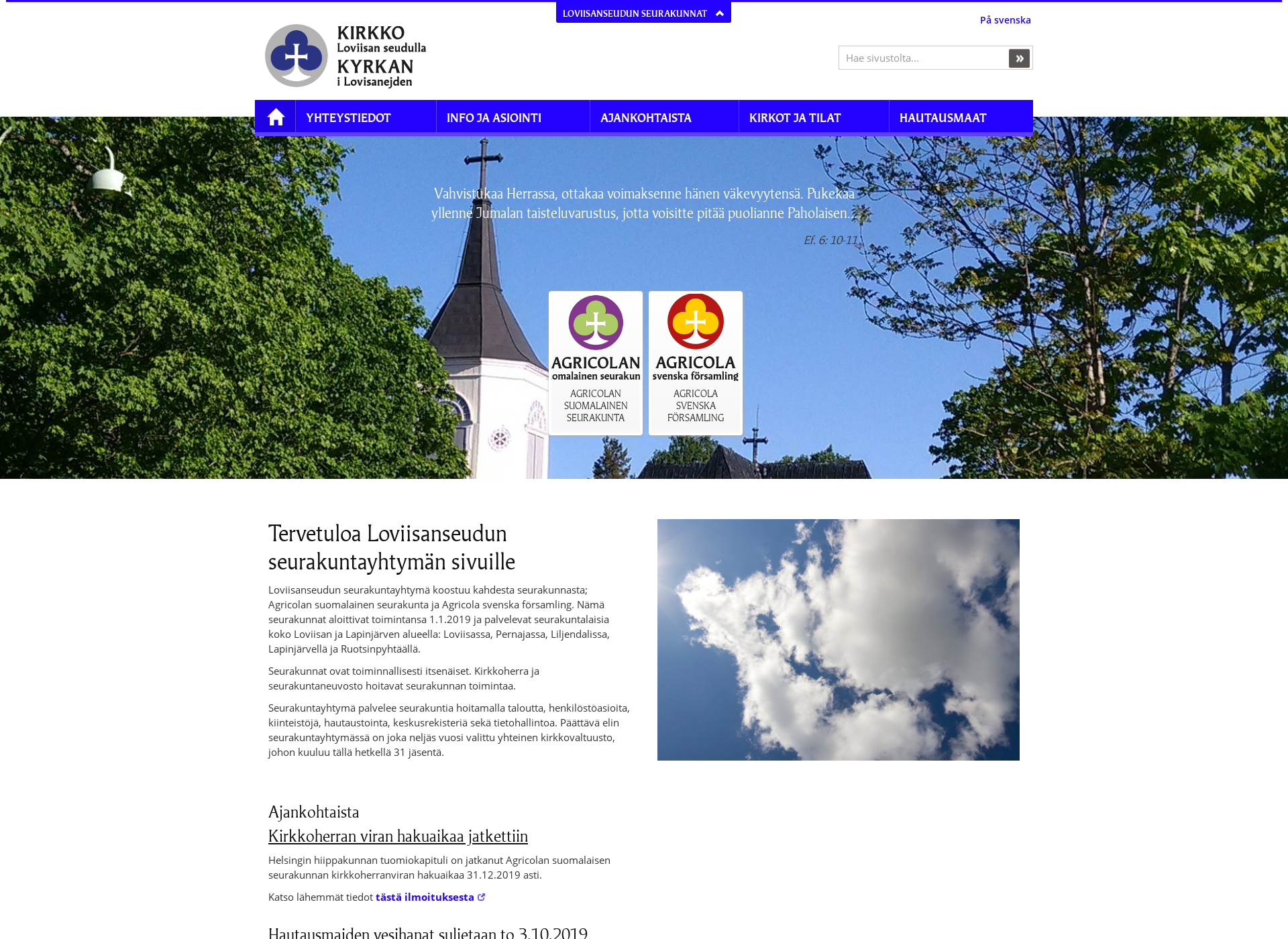 Screenshot for ruotsinpyhtaanseurakunta.fi