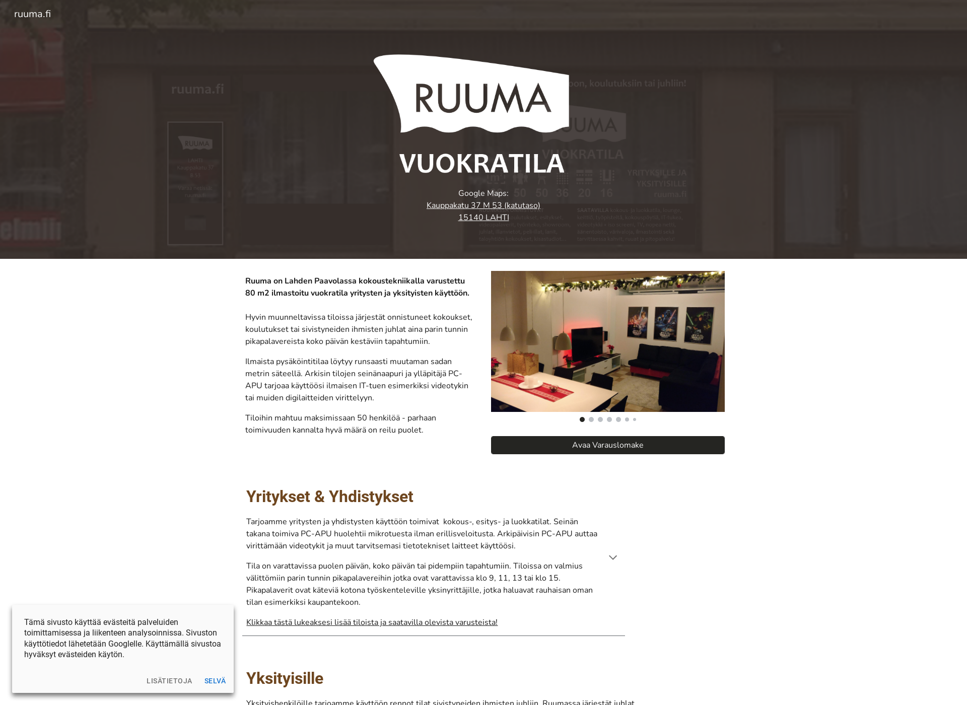 Skärmdump för ruuma.fi