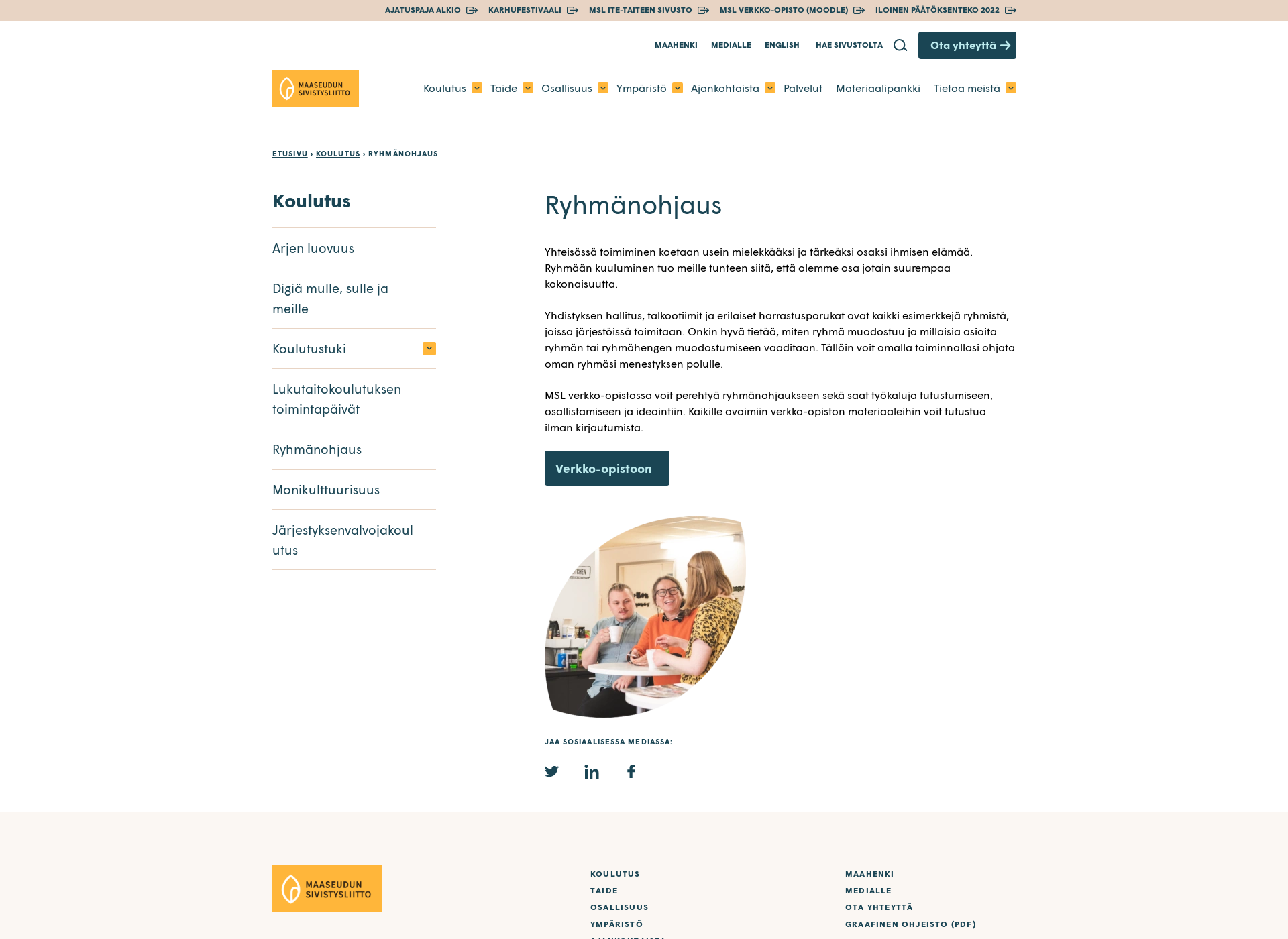 Skärmdump för ryhmadynamiikka.fi