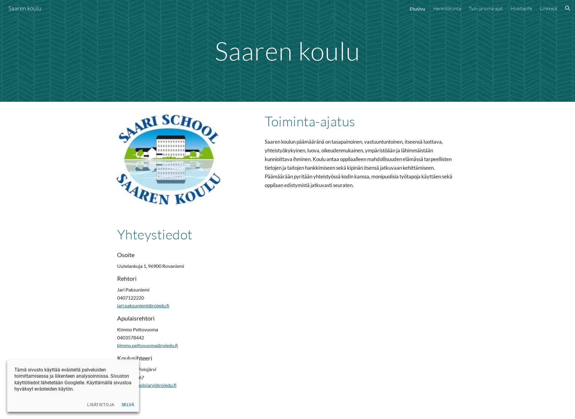 Skärmdump för saarenkoulu.fi