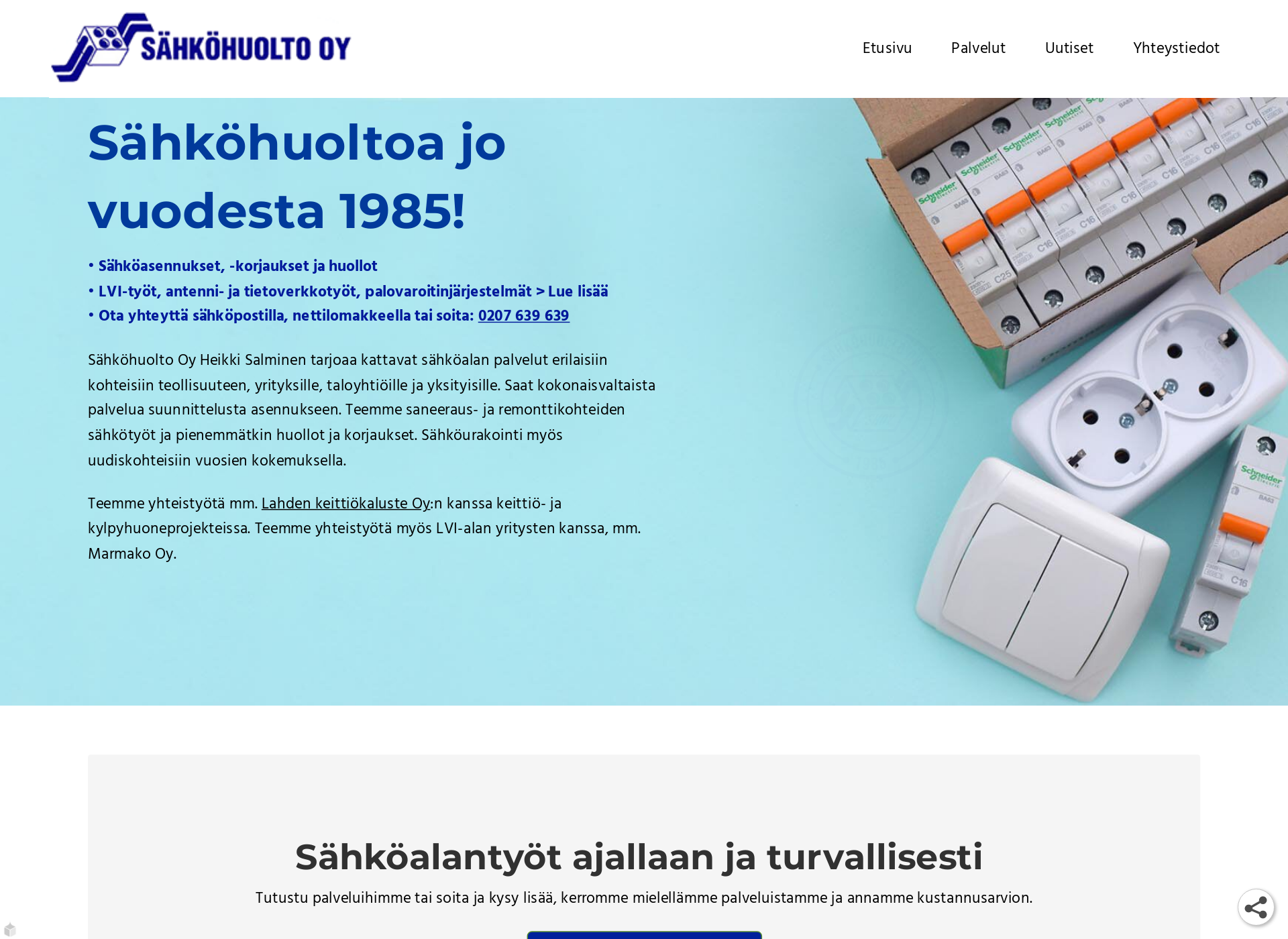 Skärmdump för sahkohuoltooy.fi