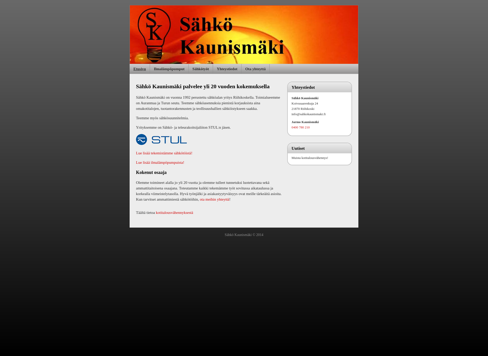 Skärmdump för sahkokaunismaki.fi