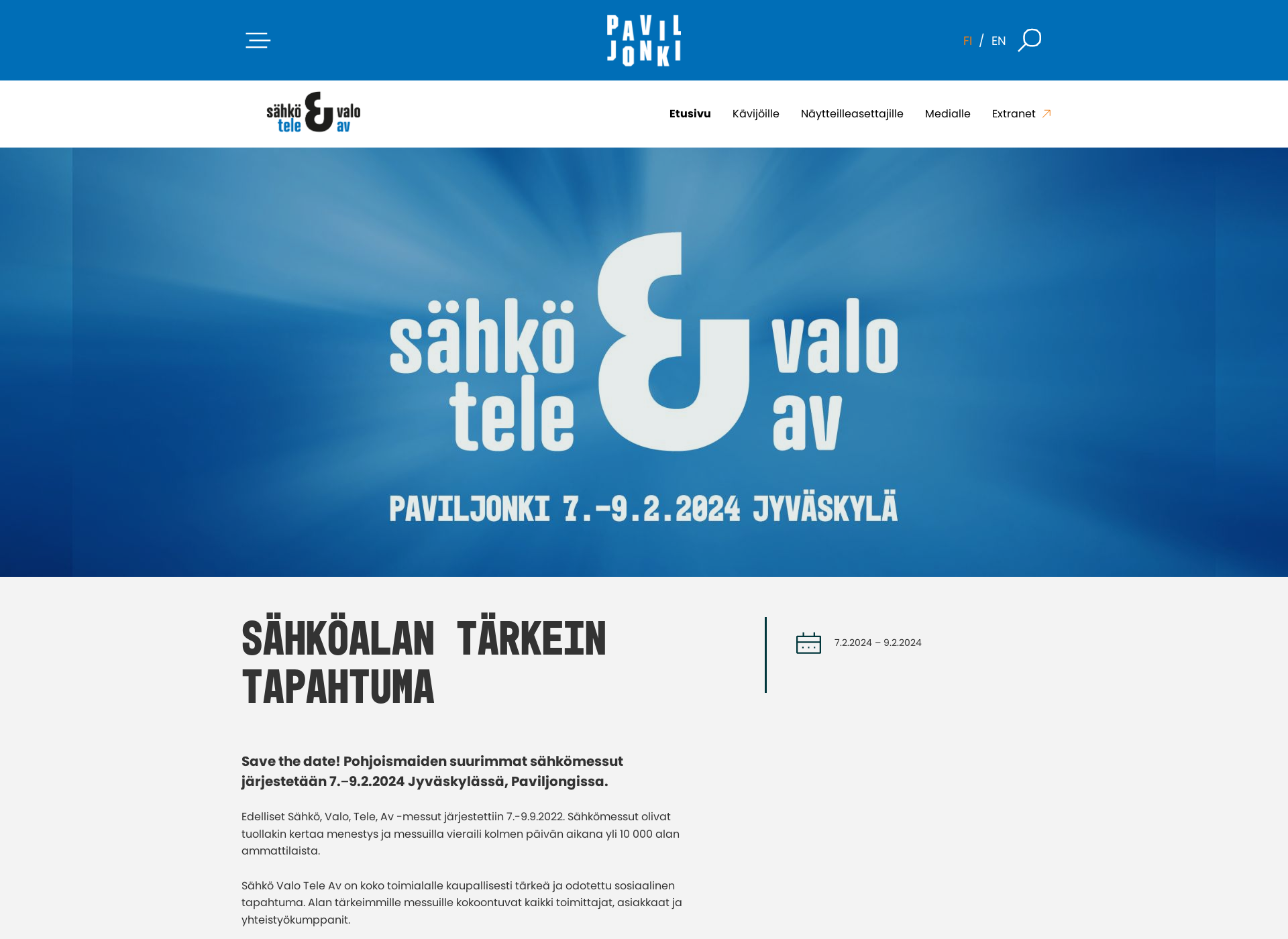 Skärmdump för sahkomessut.fi