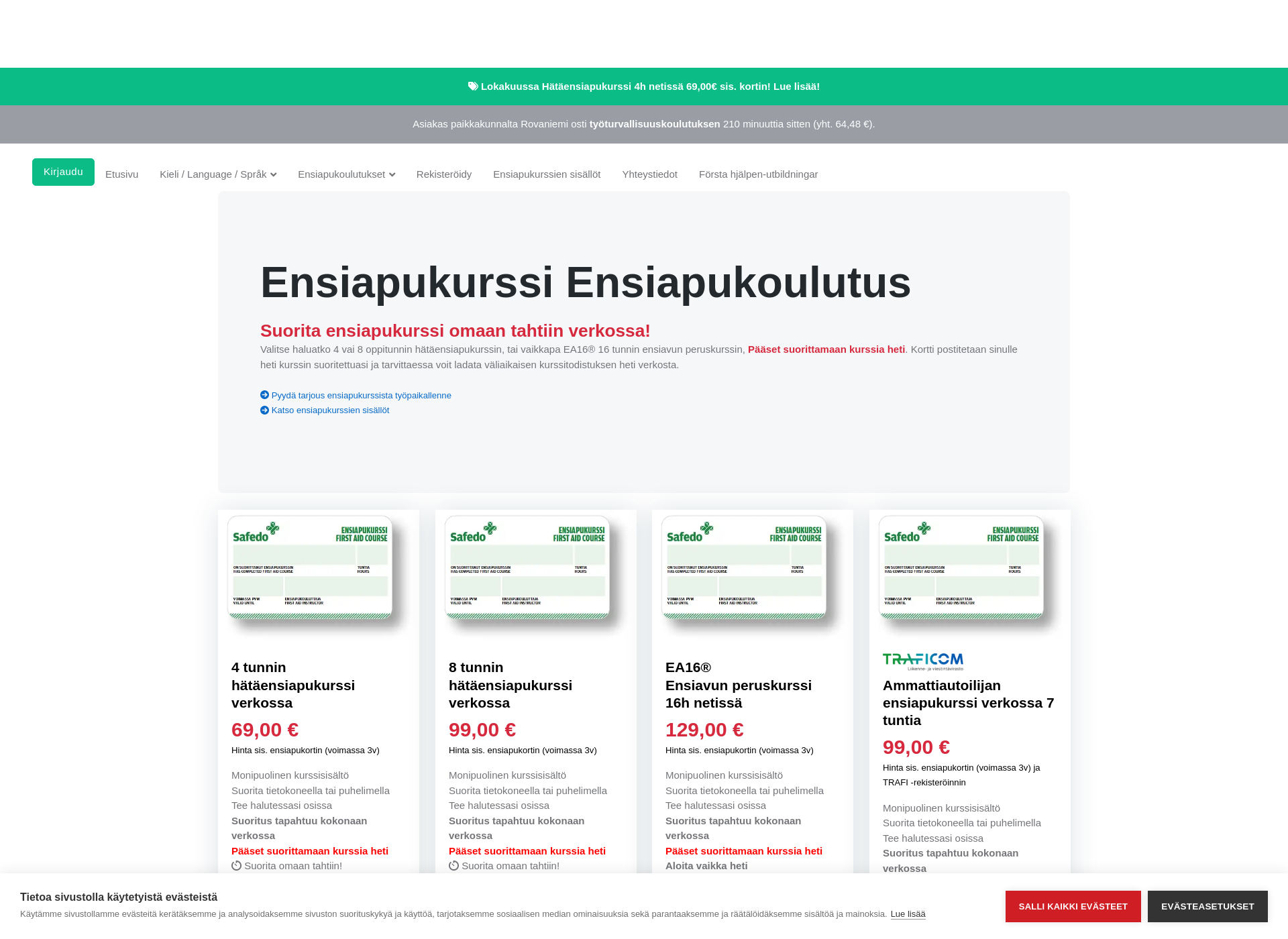 Skärmdump för sahkoturvallisuuskoulutus.fi