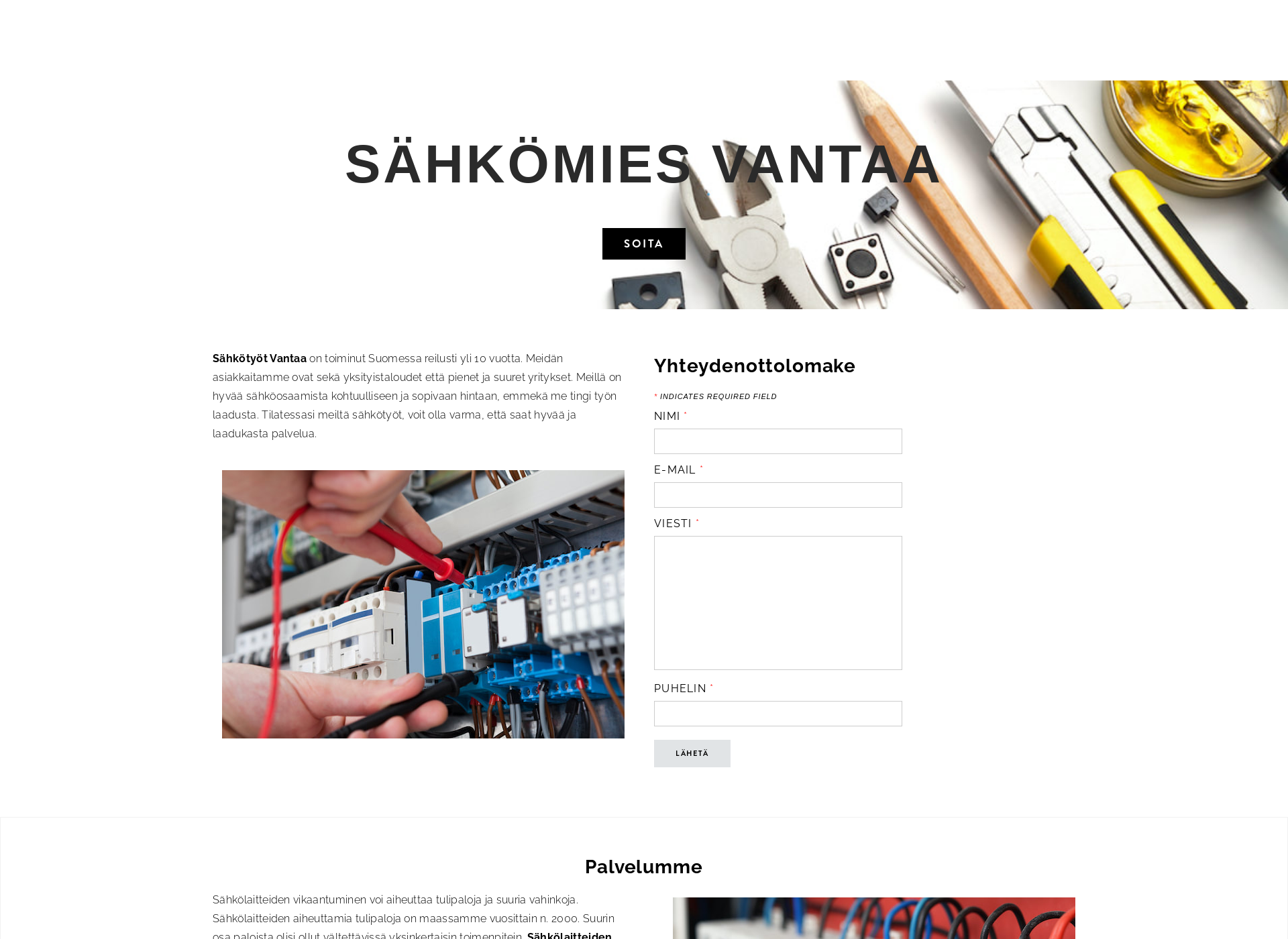 Skärmdump för sahkotyotvantaa.fi