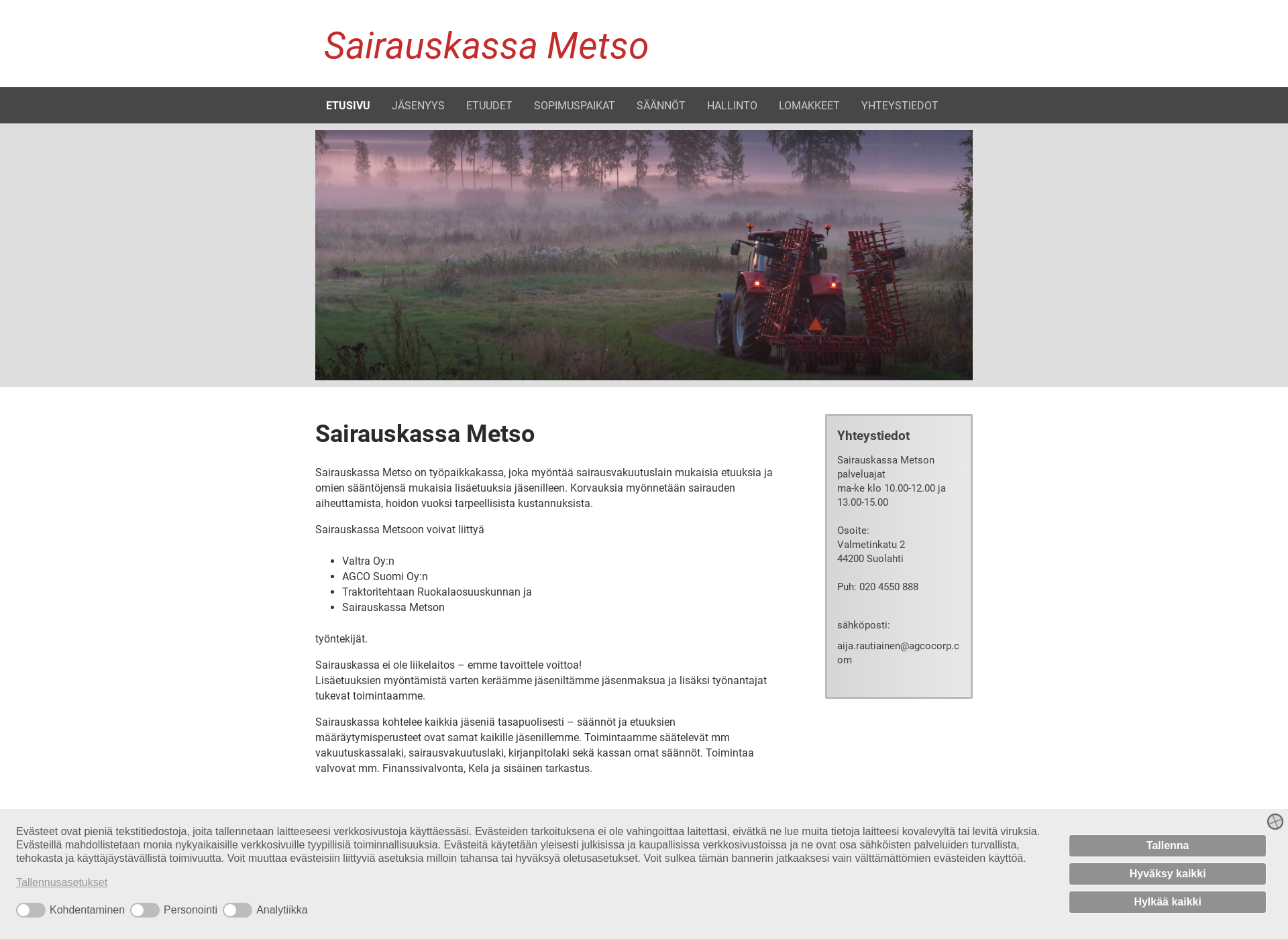 Skärmdump för sairauskassametso.fi