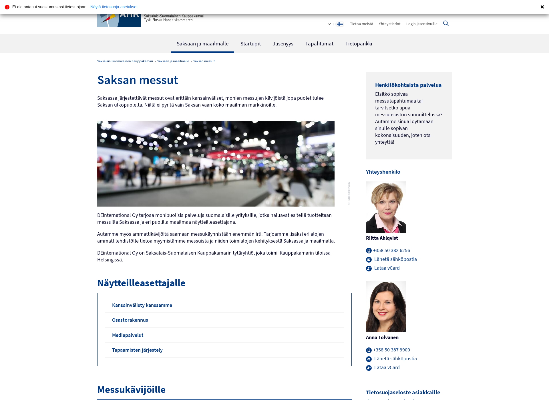 Skärmdump för saksanmessut.fi