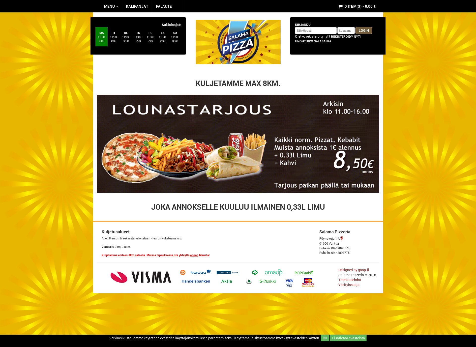 Skärmdump för salamapizza.fi