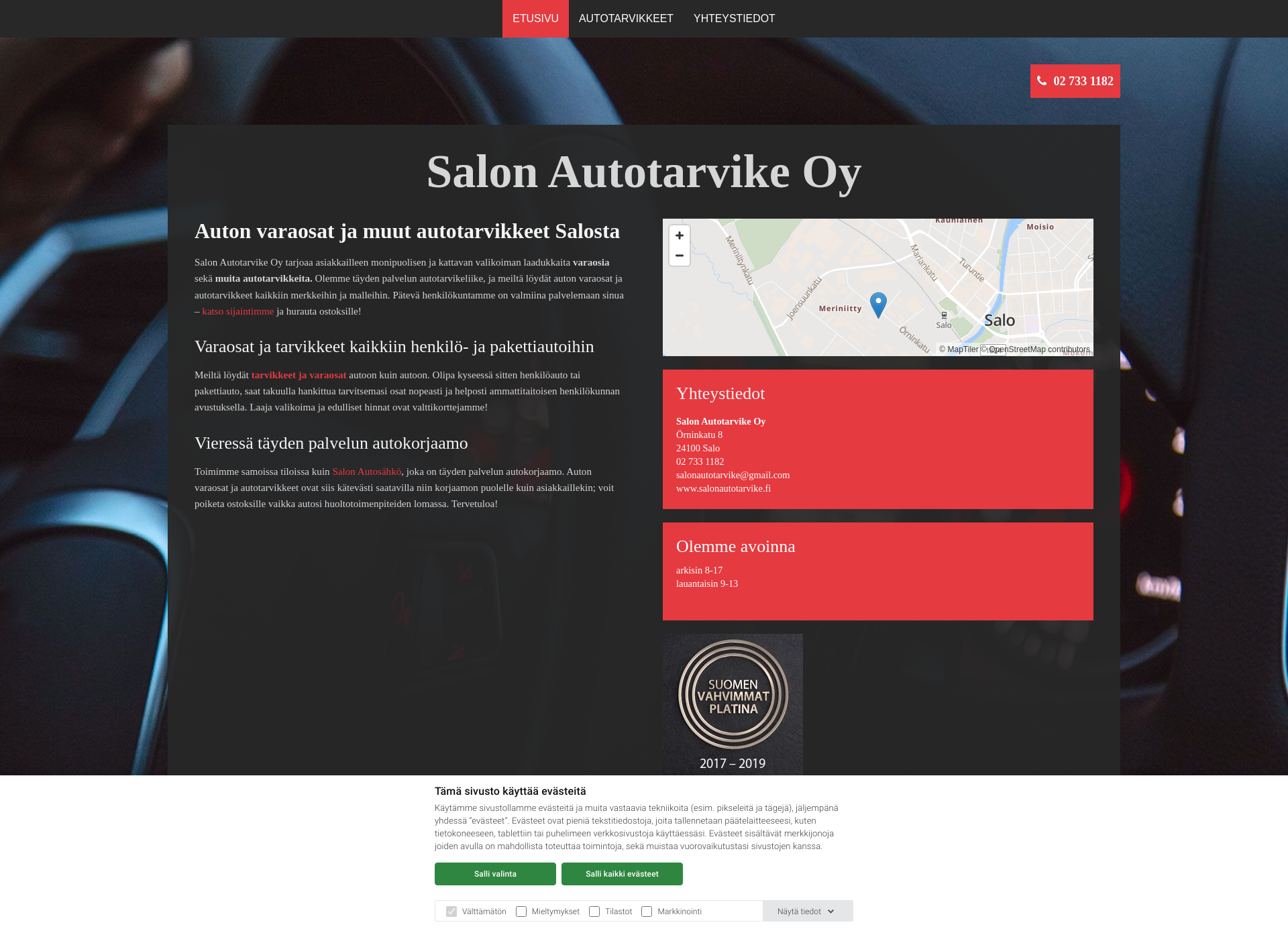 Skärmdump för salonautotarvike.fi