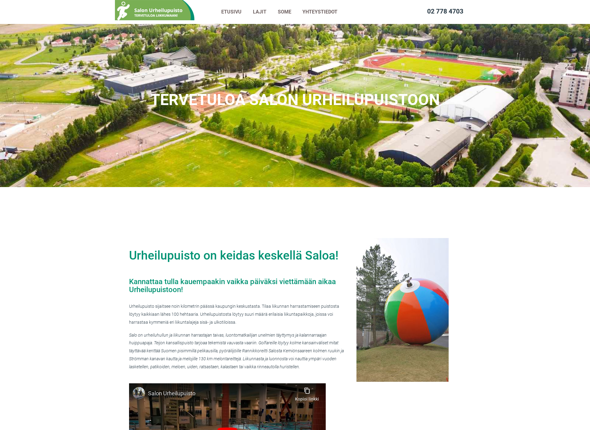 Skärmdump för salonurheilupuisto.fi