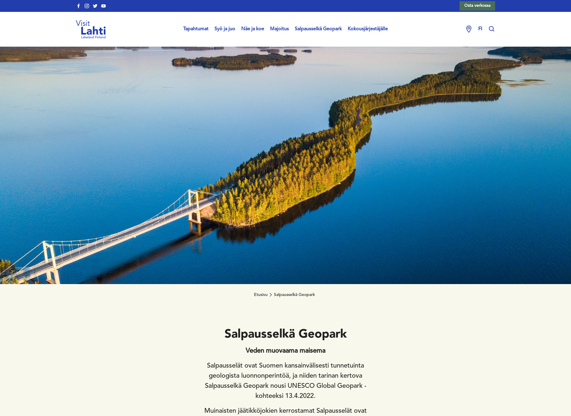 Skärmdump för salpausselkageoparkproject.fi