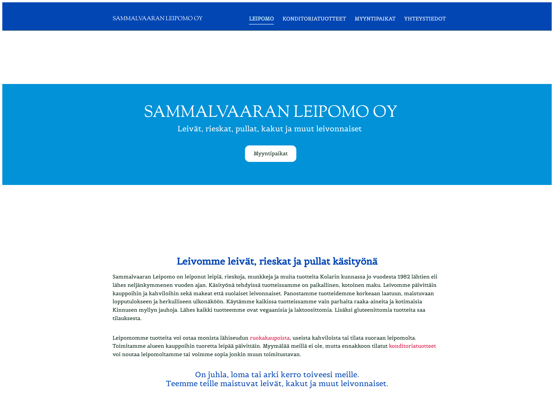 Screenshot for sammalvaaranleipomo.fi