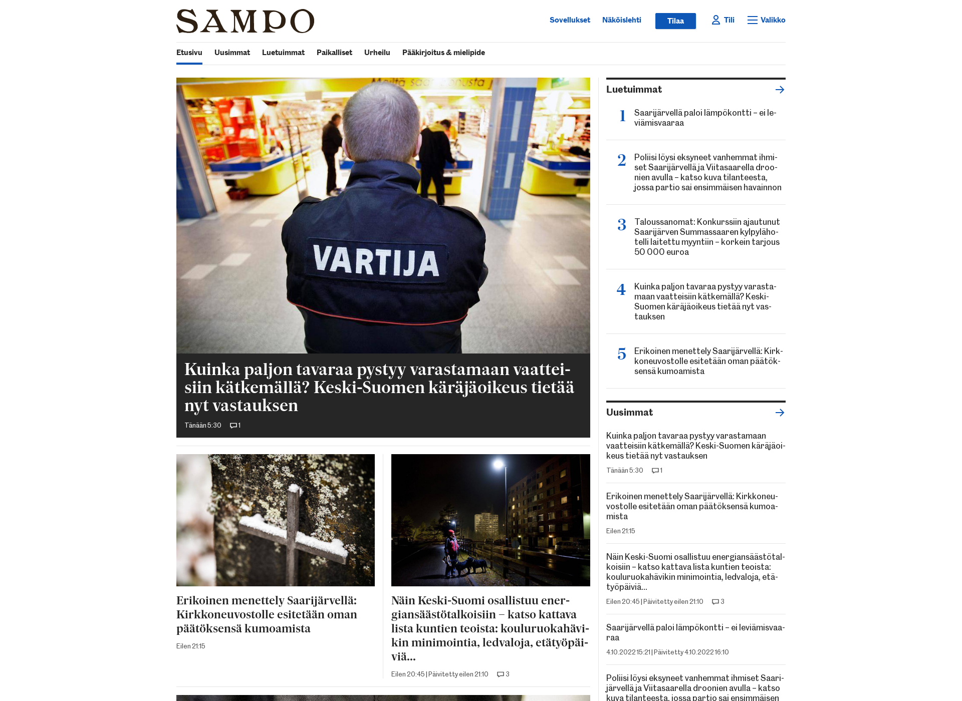Skärmdump för sampolehti.fi