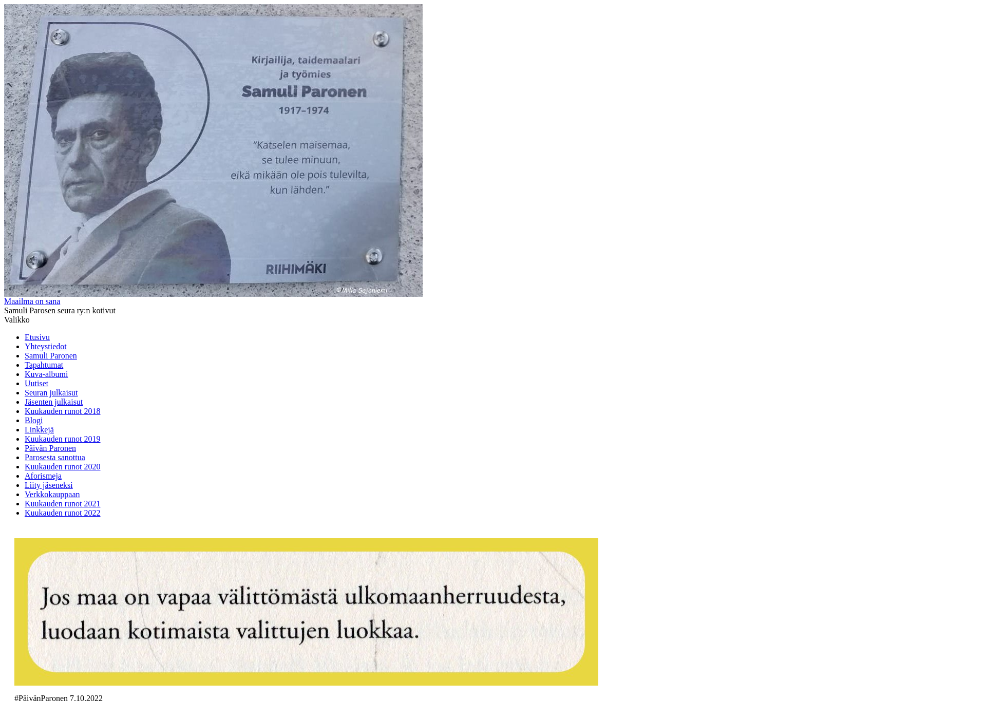 Skärmdump för samuliparosenseura.fi