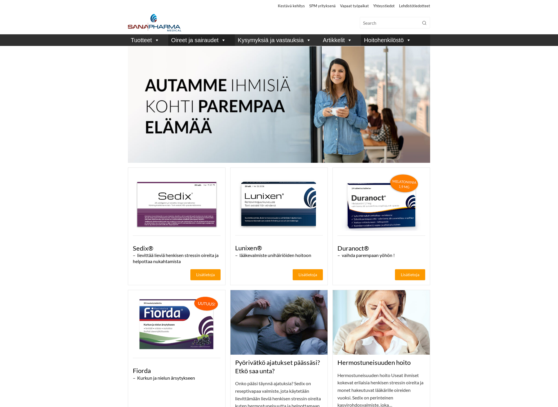 Skärmdump för sanapharmamedical.fi