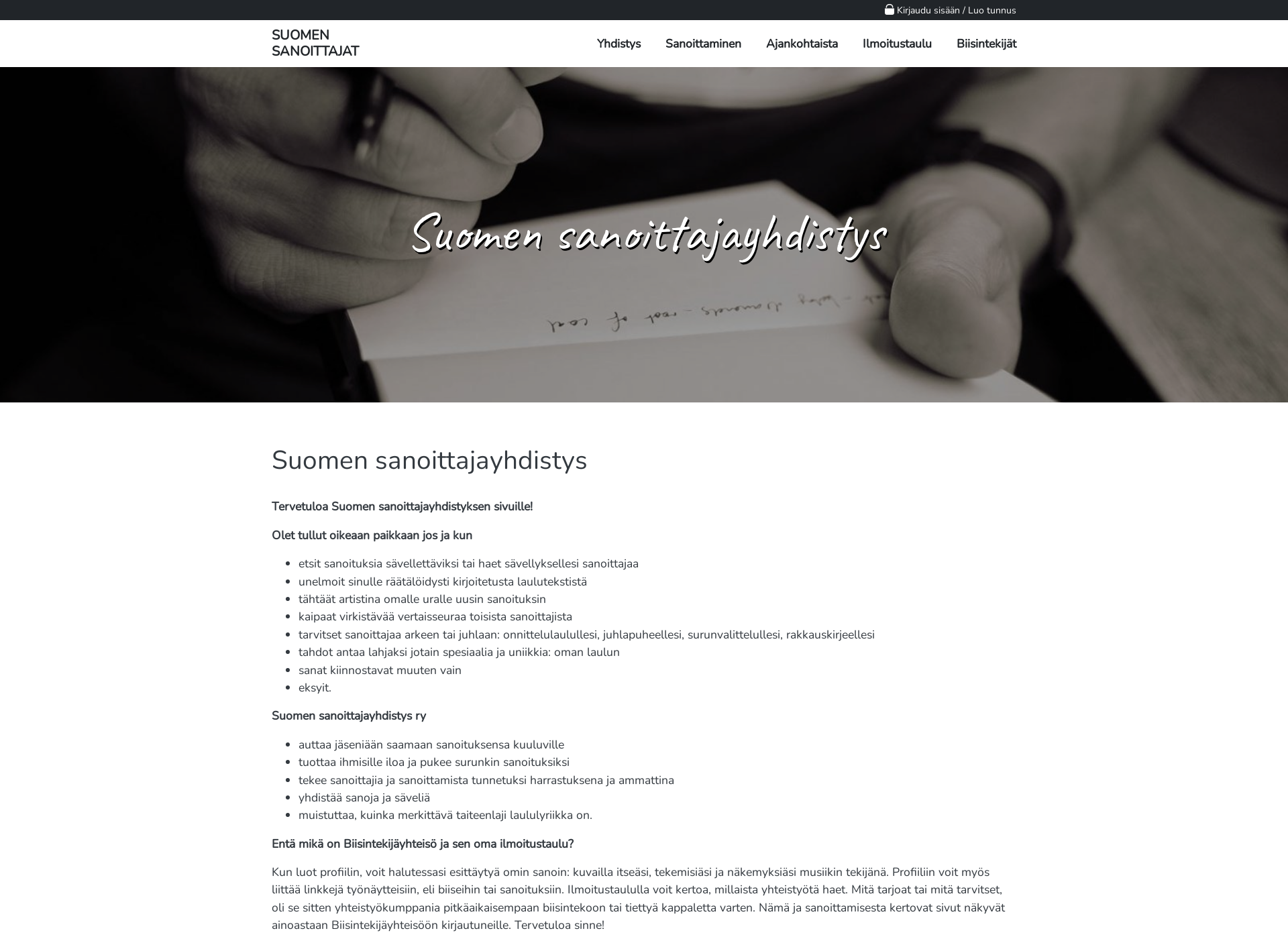 Screenshot for sanoittajat.fi