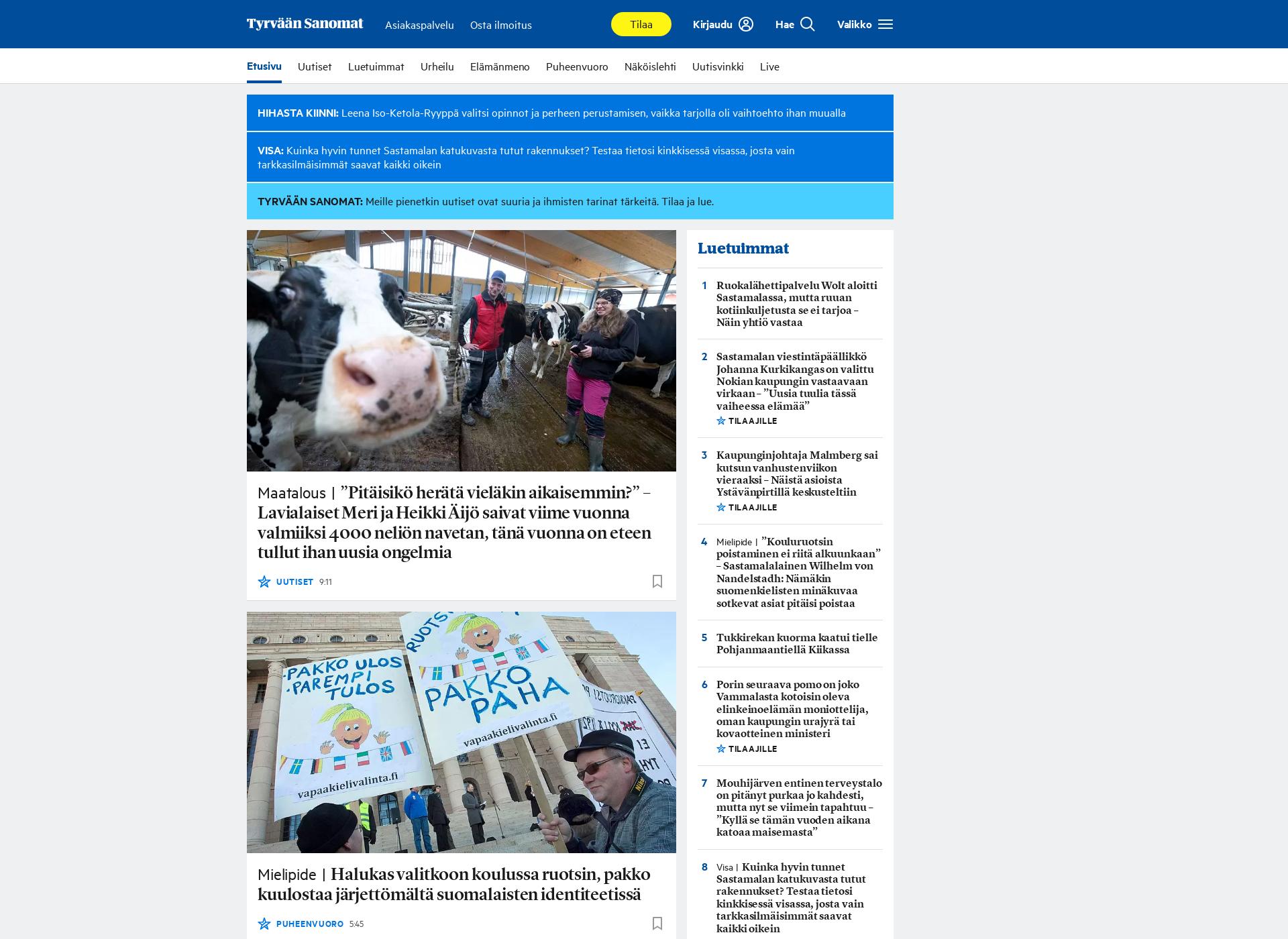 Skärmdump för sastamalanseutu.fi