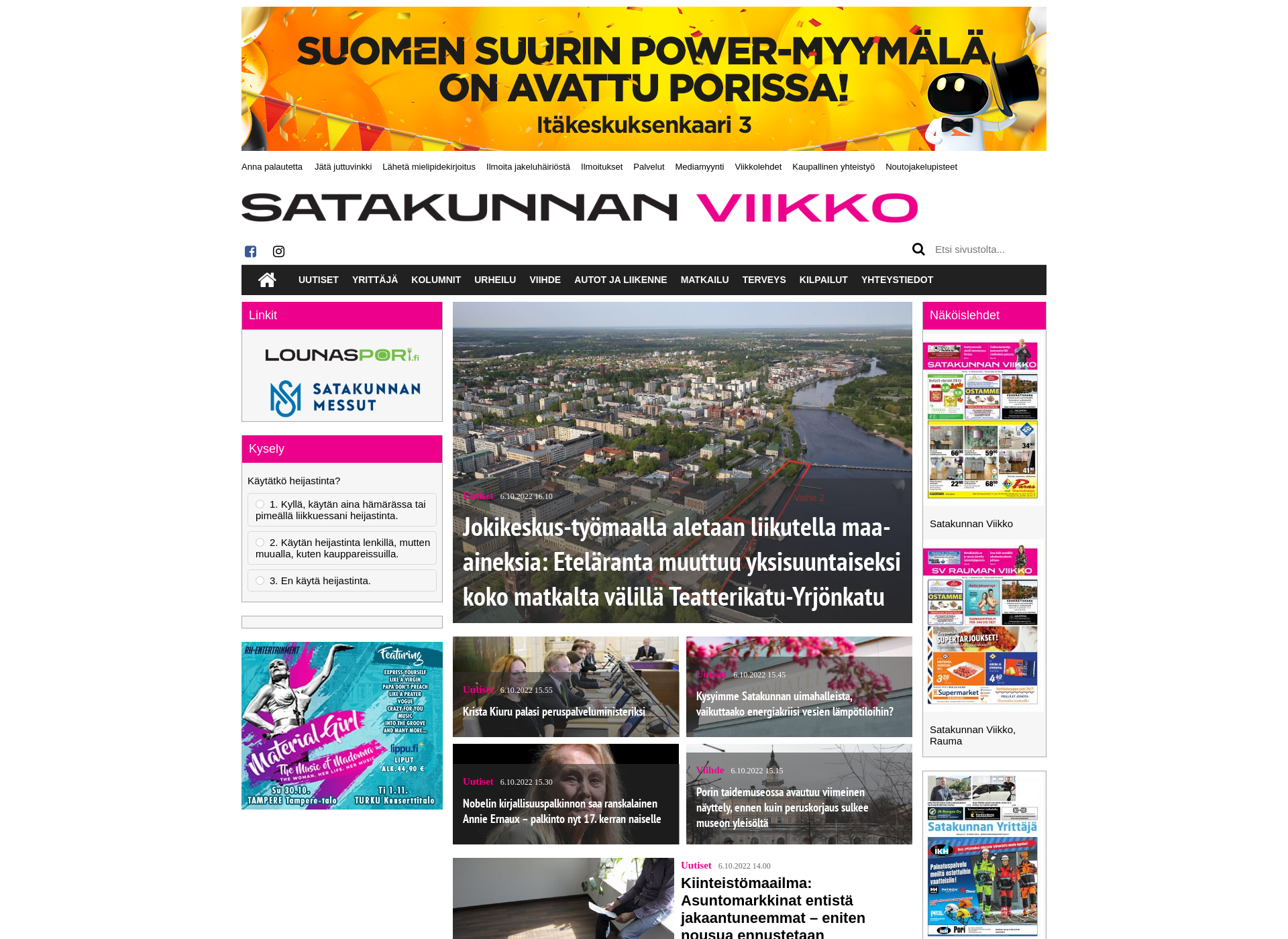 Skärmdump för satakunnanviikko.fi
