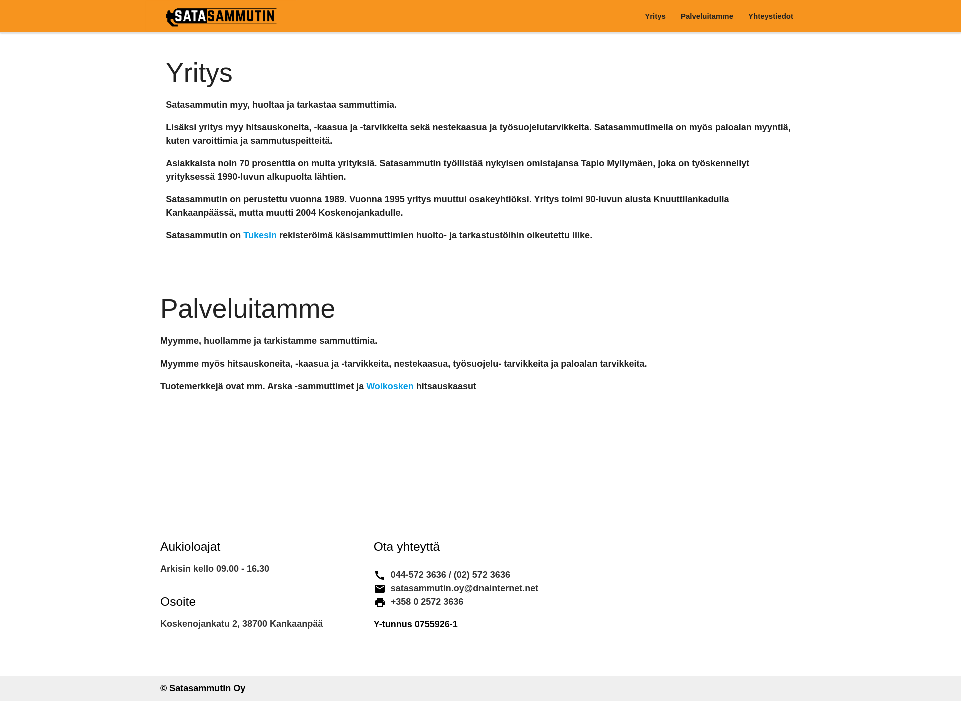 Skärmdump för satasammutin.fi