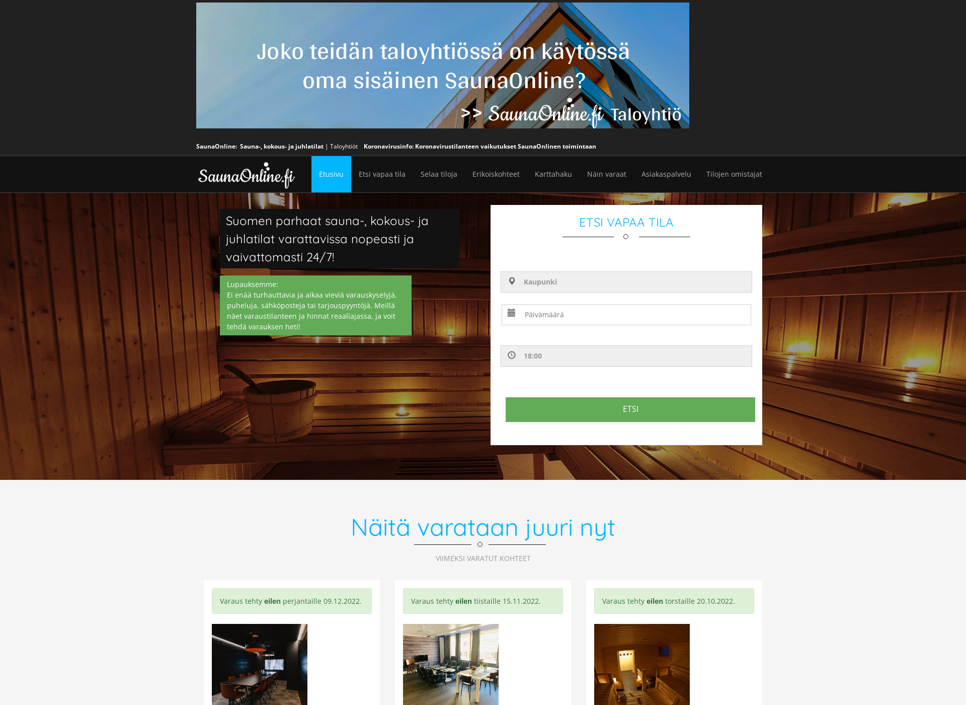 Skärmdump för saunaonline.fi