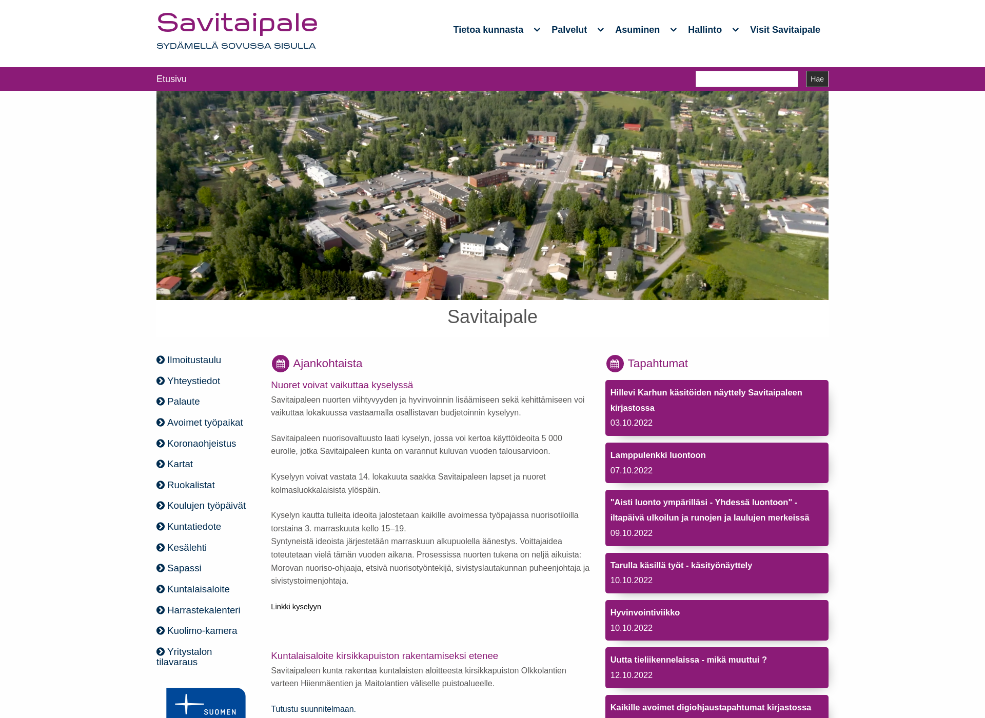 Skärmdump för savitaipale.fi