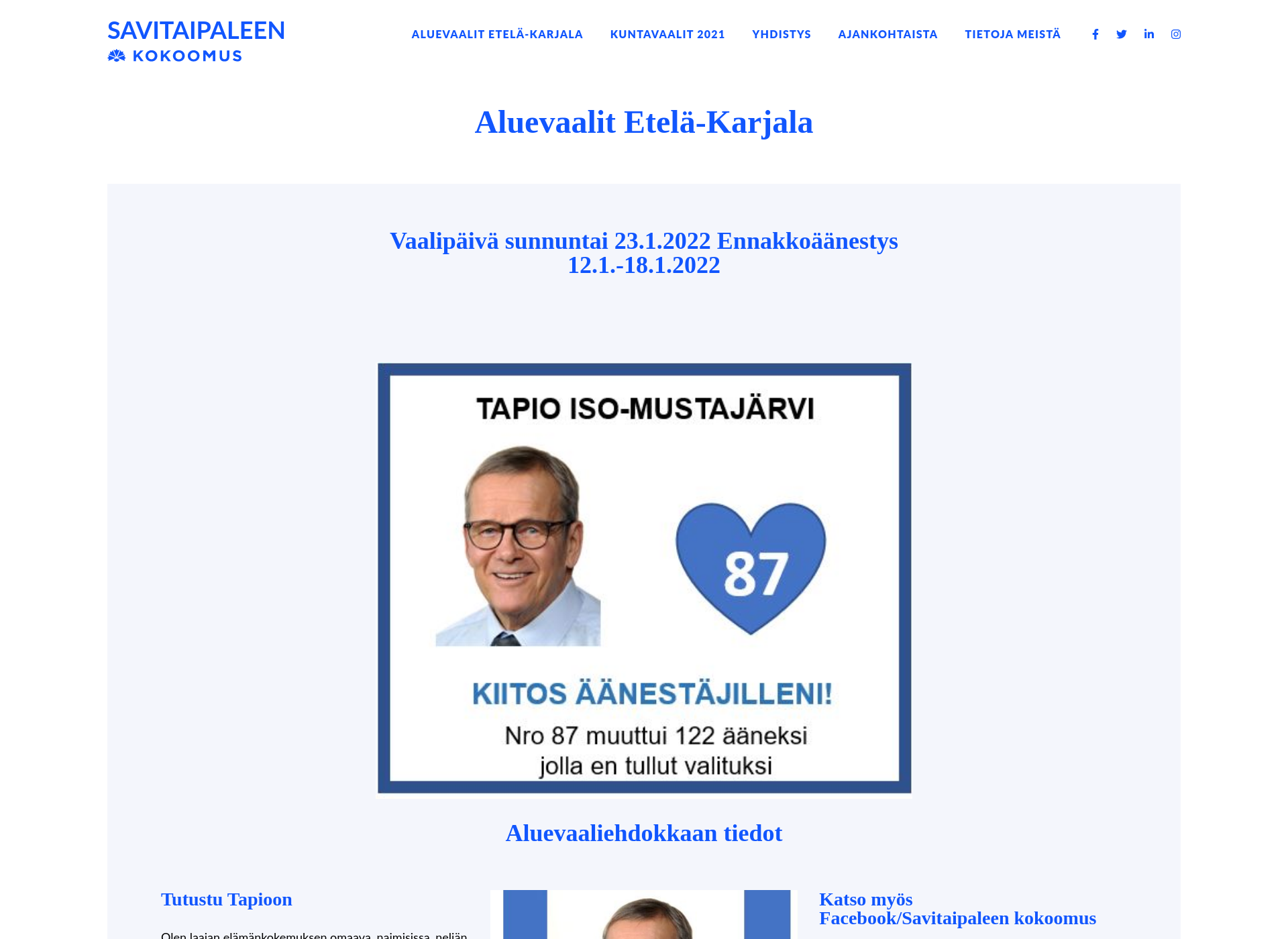 Skärmdump för savitaipaleenkokoomus.fi