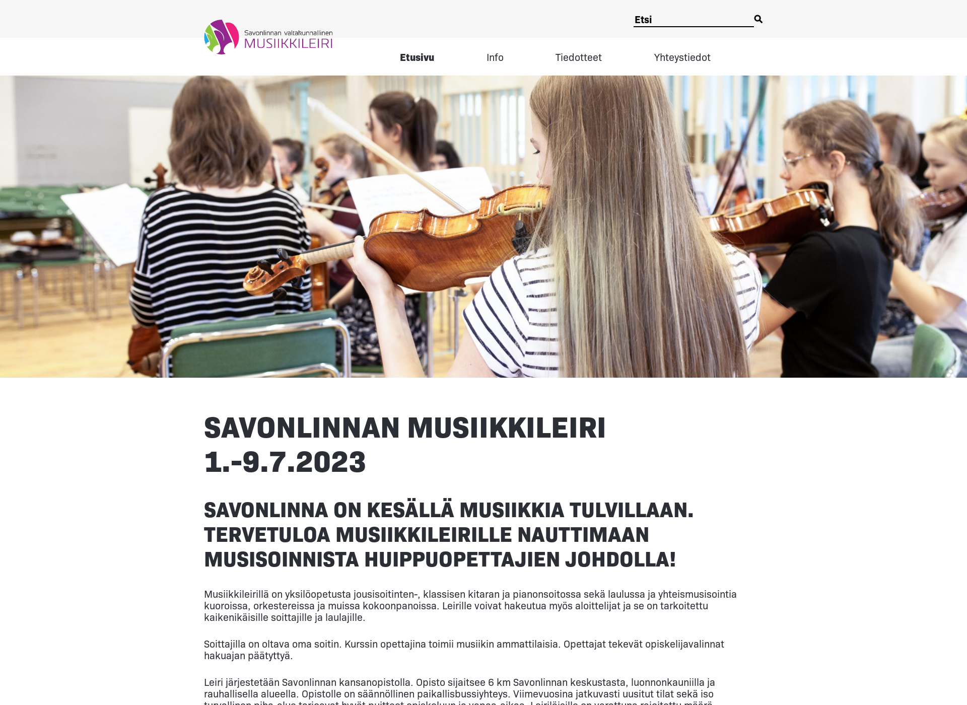 Skärmdump för savonlinnanmusiikkileiri.fi