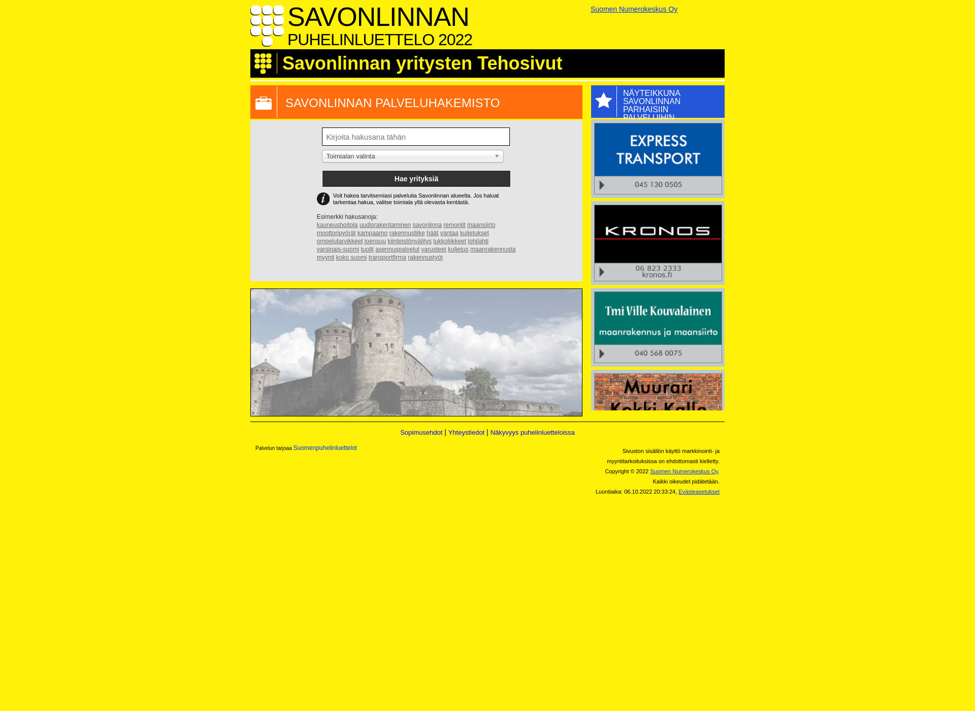Skärmdump för savonlinnanpuhelinluettelo.fi