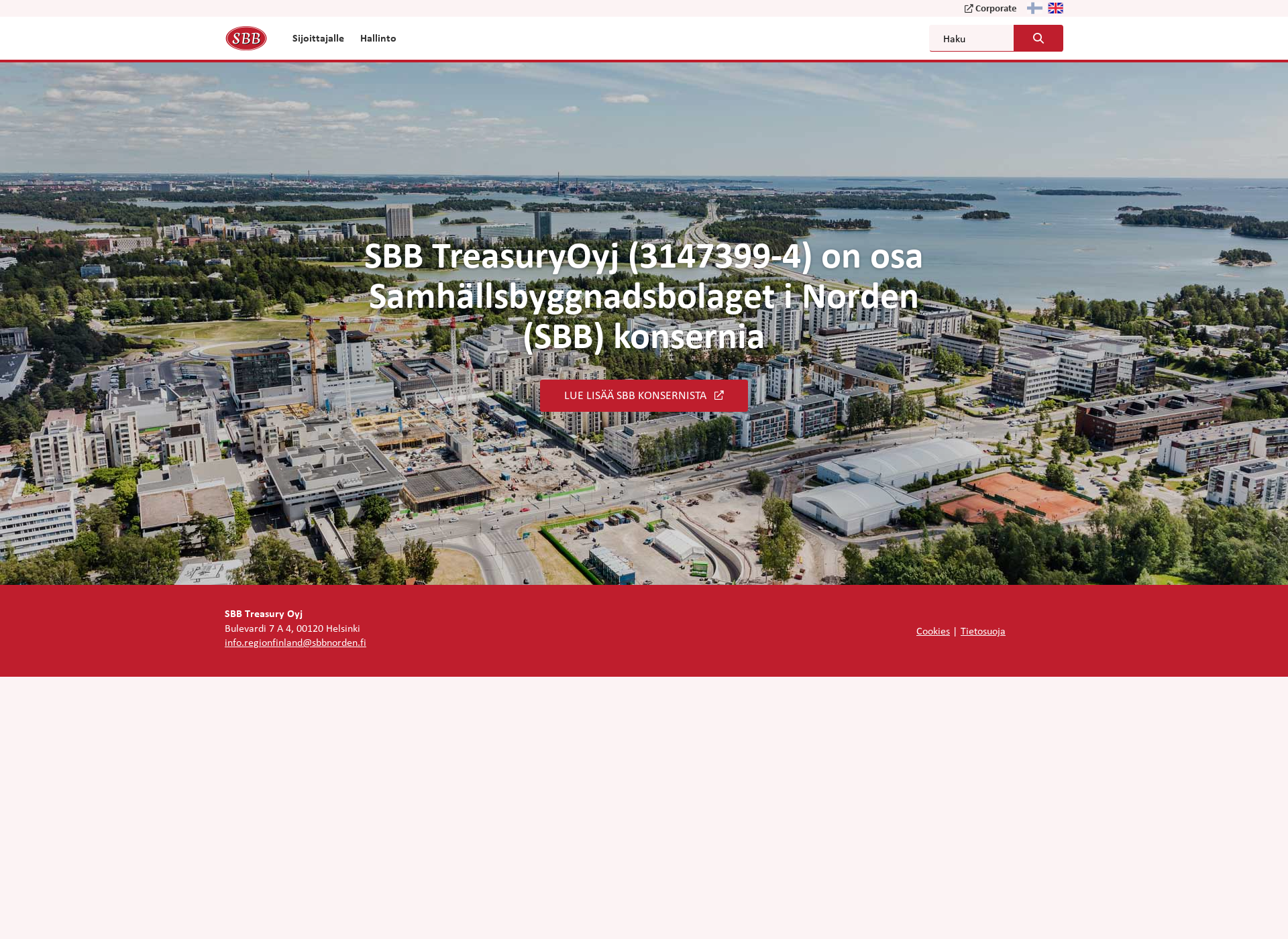 Skärmdump för sbbtreasury.fi