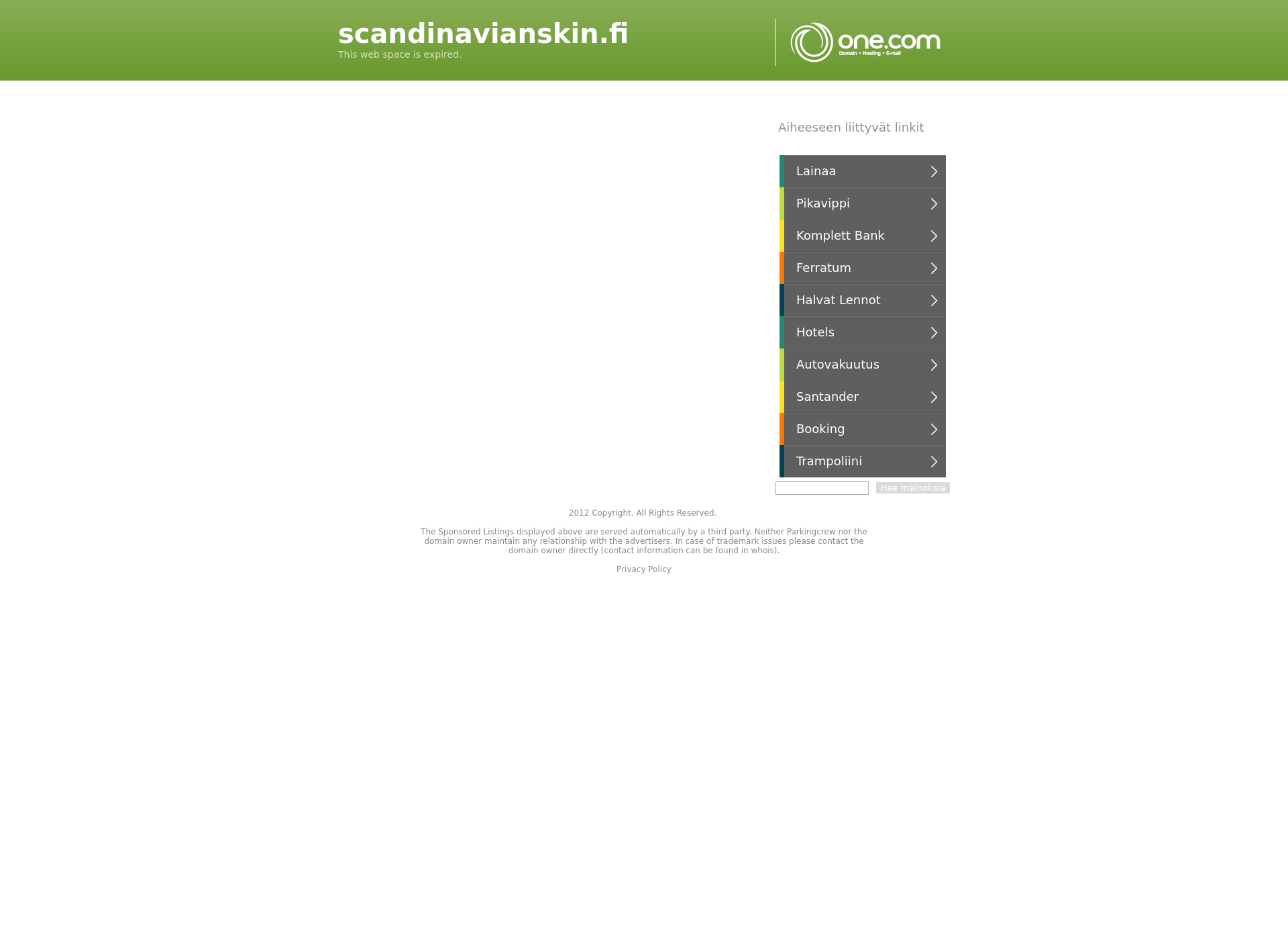 Skärmdump för scandinavianskin.fi