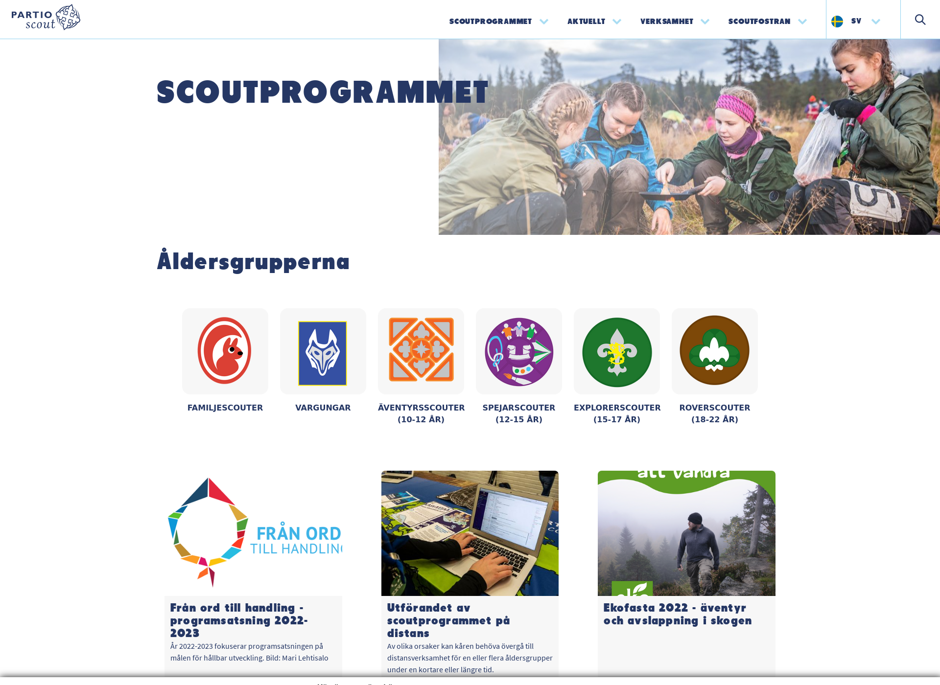 Skärmdump för scoutprogrammet.fi