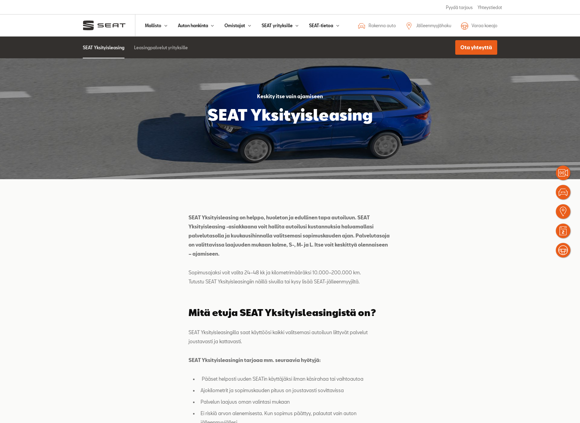 Skärmdump för seatyksityisleasing.fi