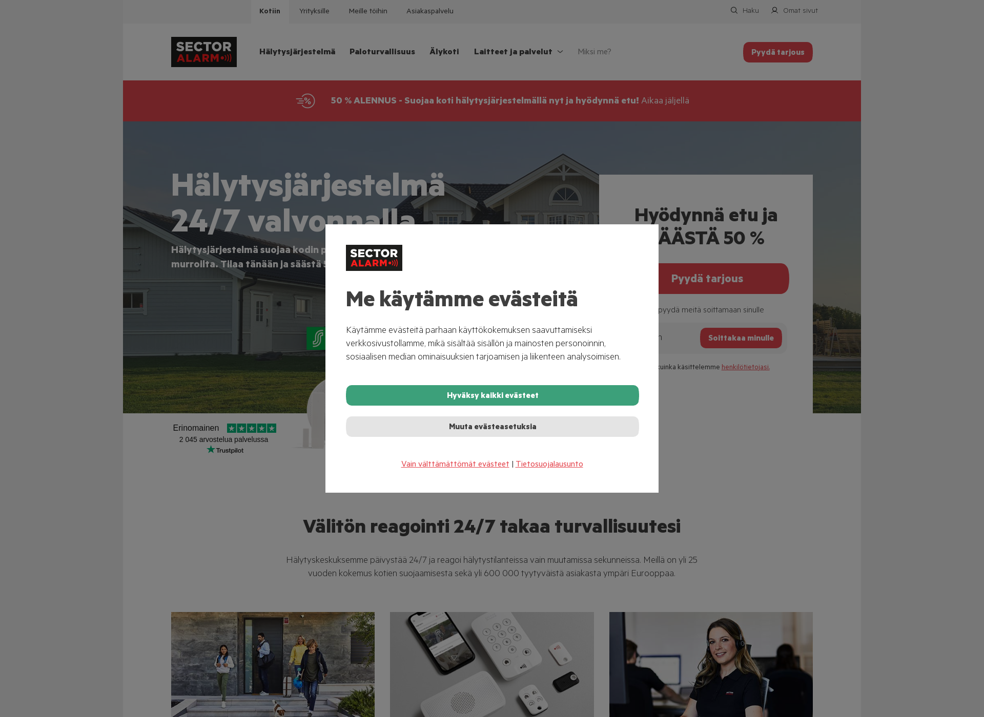 Skärmdump för sectoralarm.fi