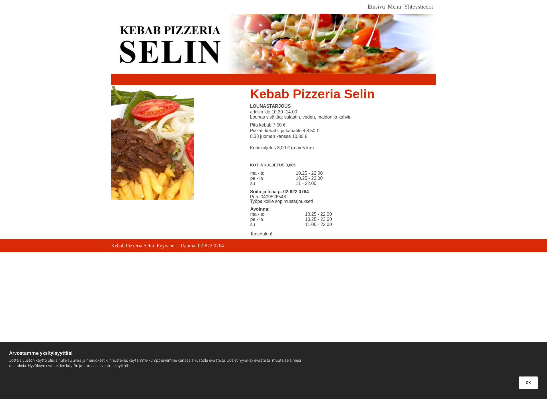 Skärmdump för selinkebab.fi