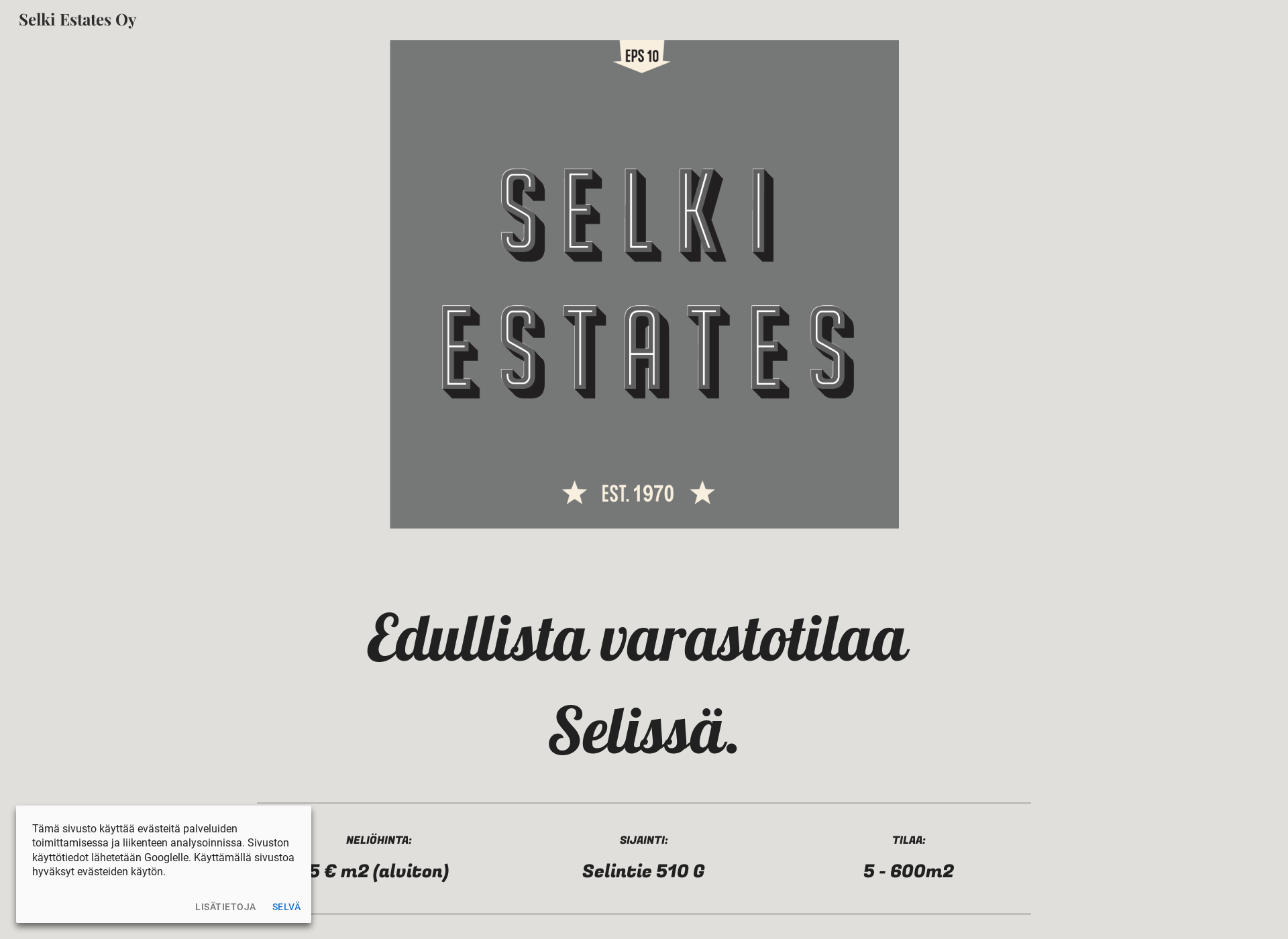 Skärmdump för selkiestates.fi