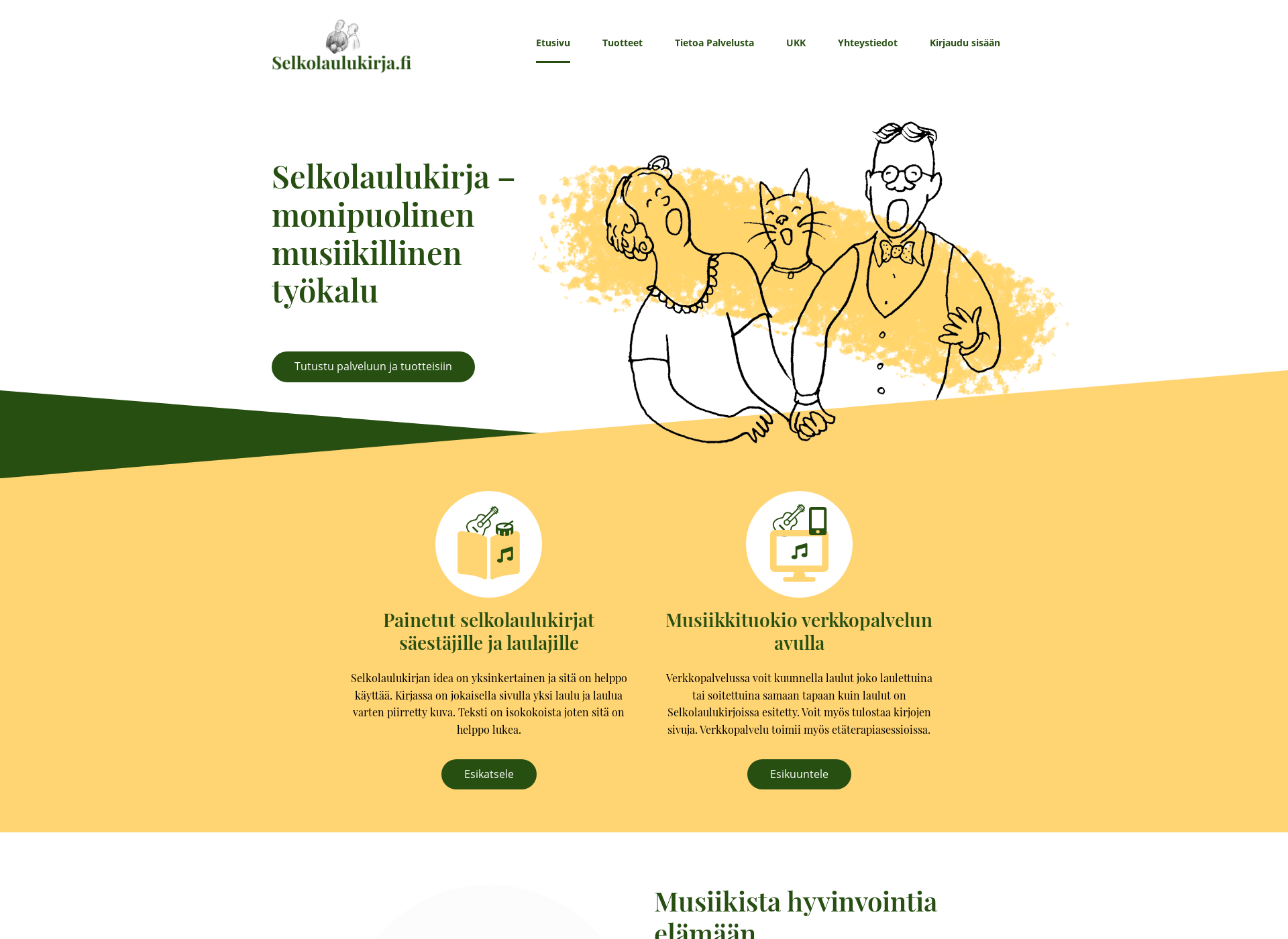 Skärmdump för selkolaulukirja.fi