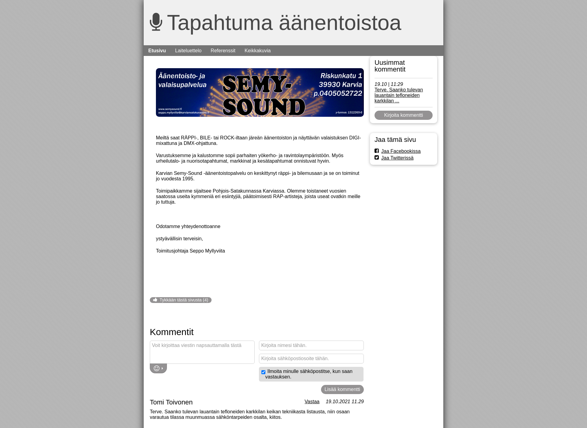 Skärmdump för semysound.fi