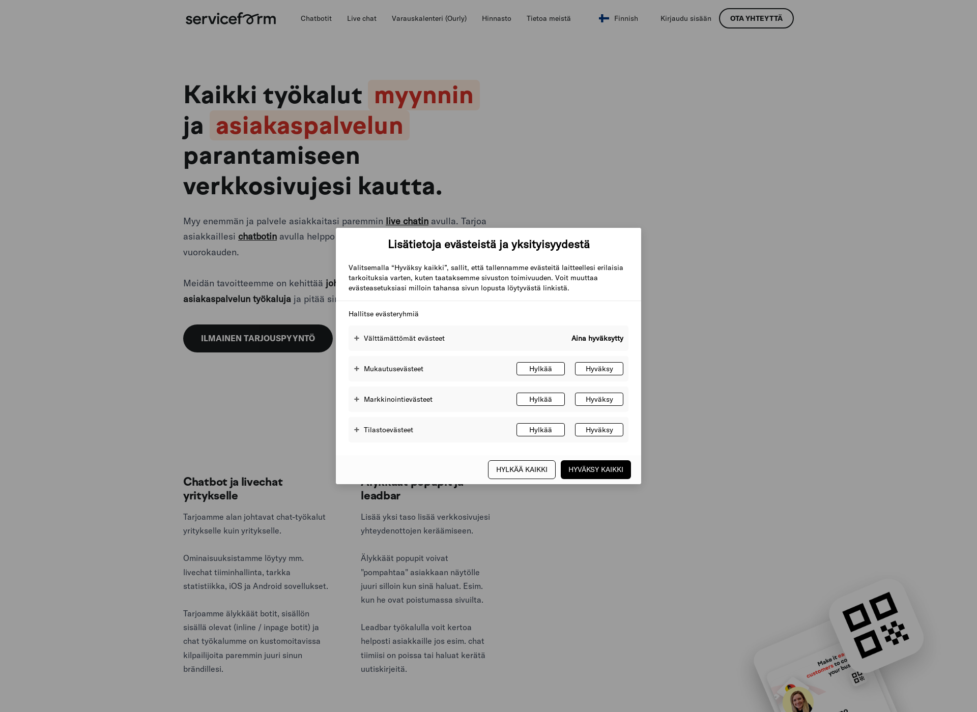 Skärmdump för serviceform.fi