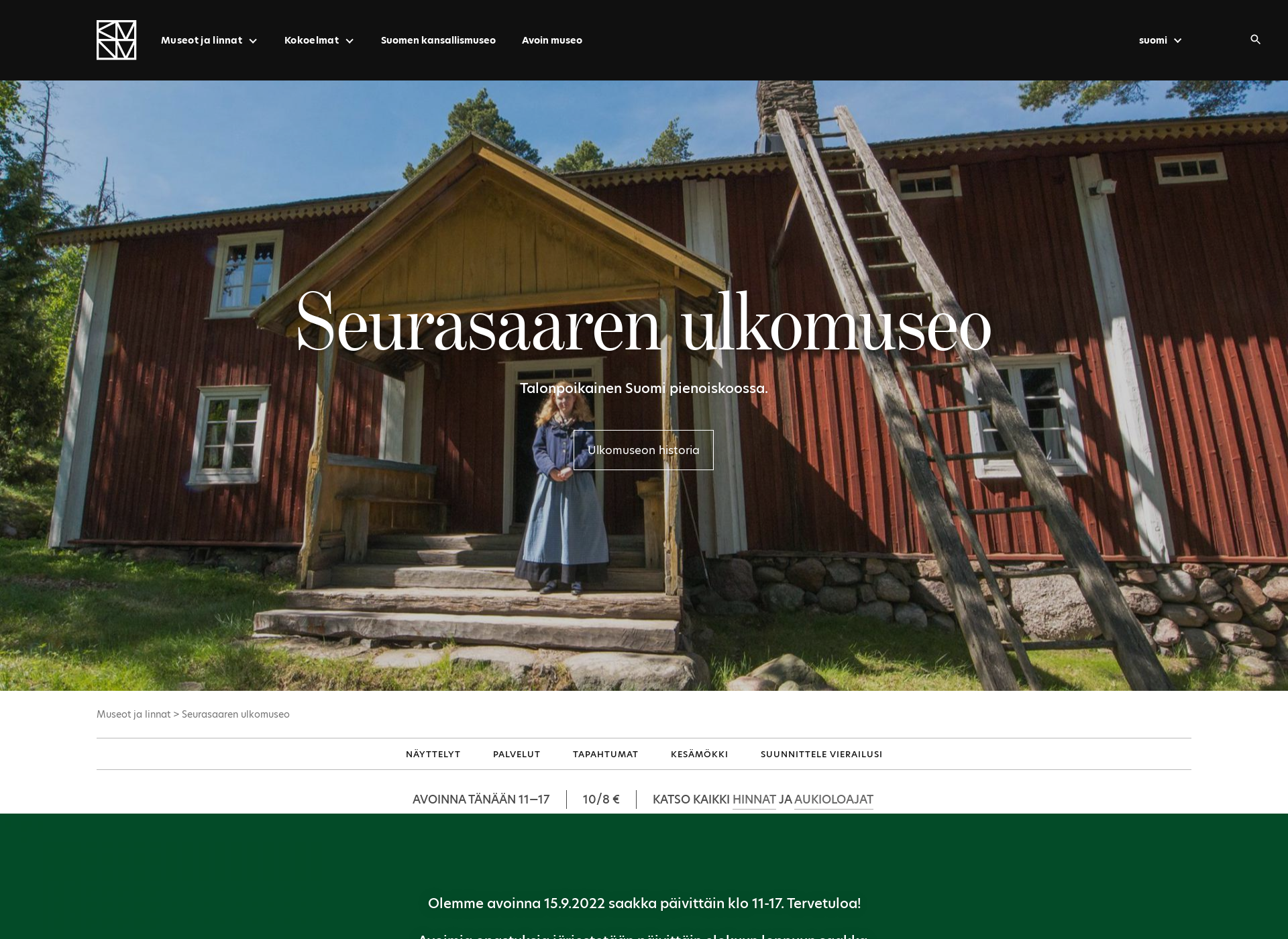 Skärmdump för seurasaari.fi