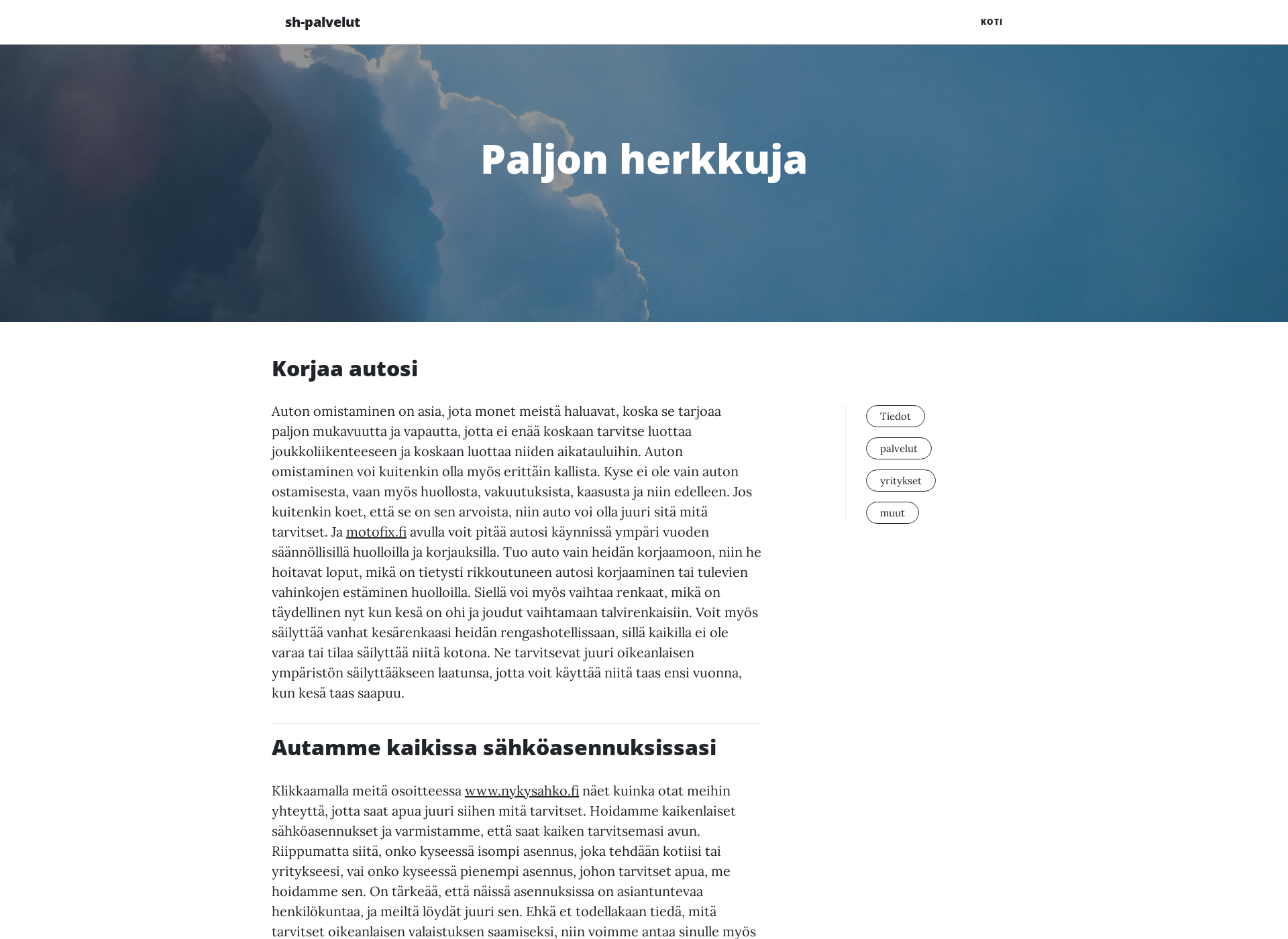 Skärmdump för sh-palvelut.fi