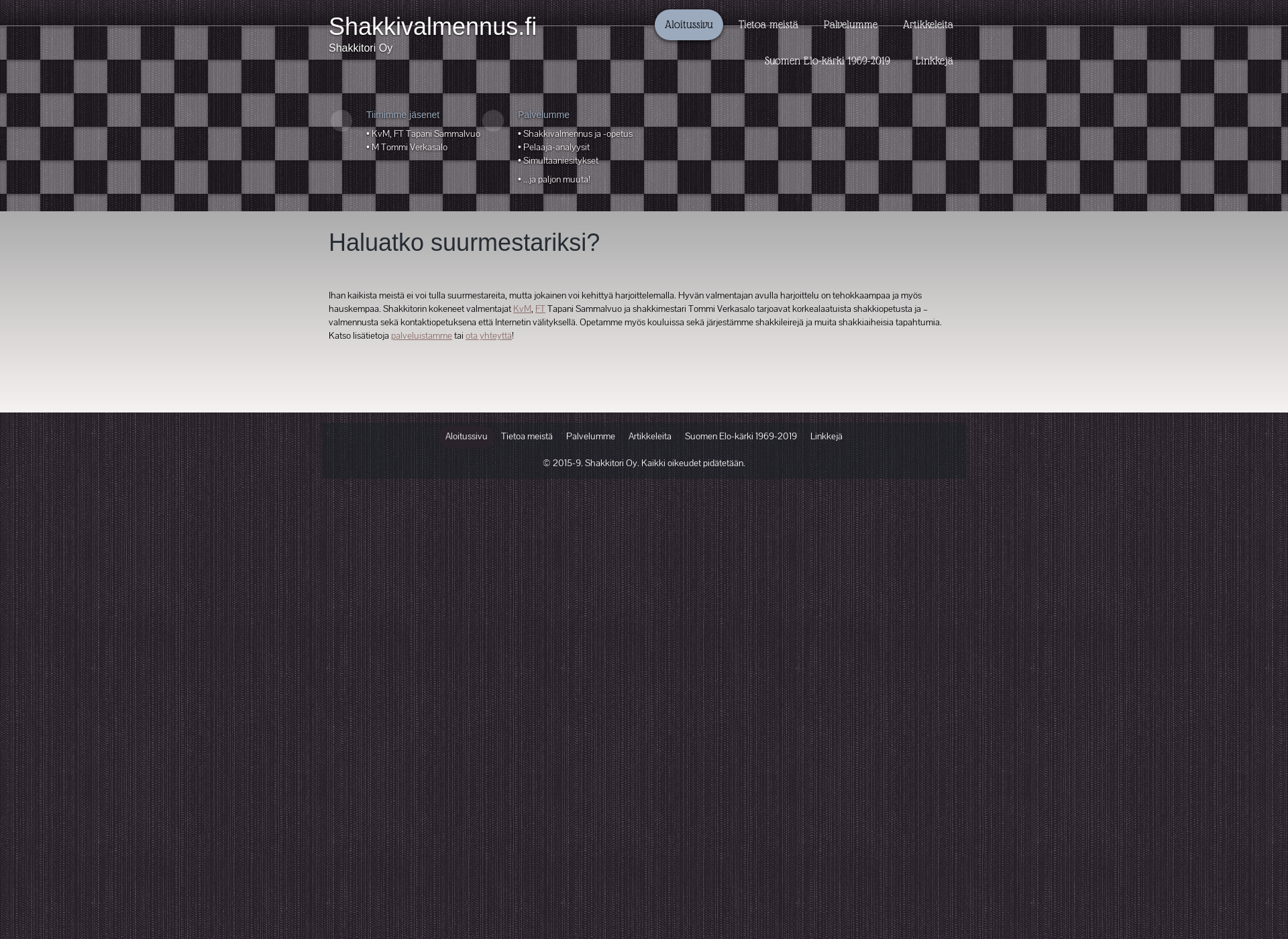 Skärmdump för shakkivalmennus.fi