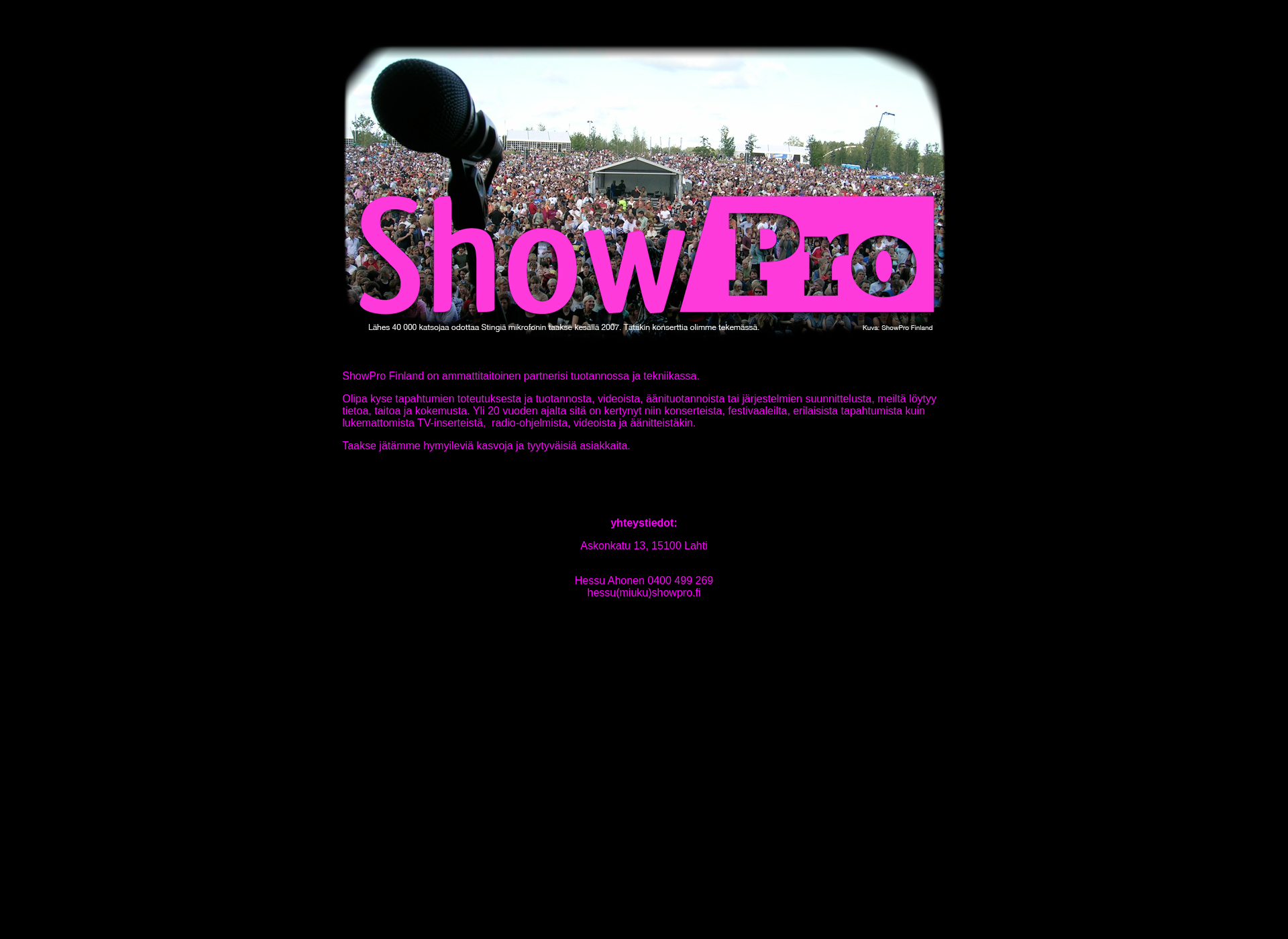 Skärmdump för showpro.fi
