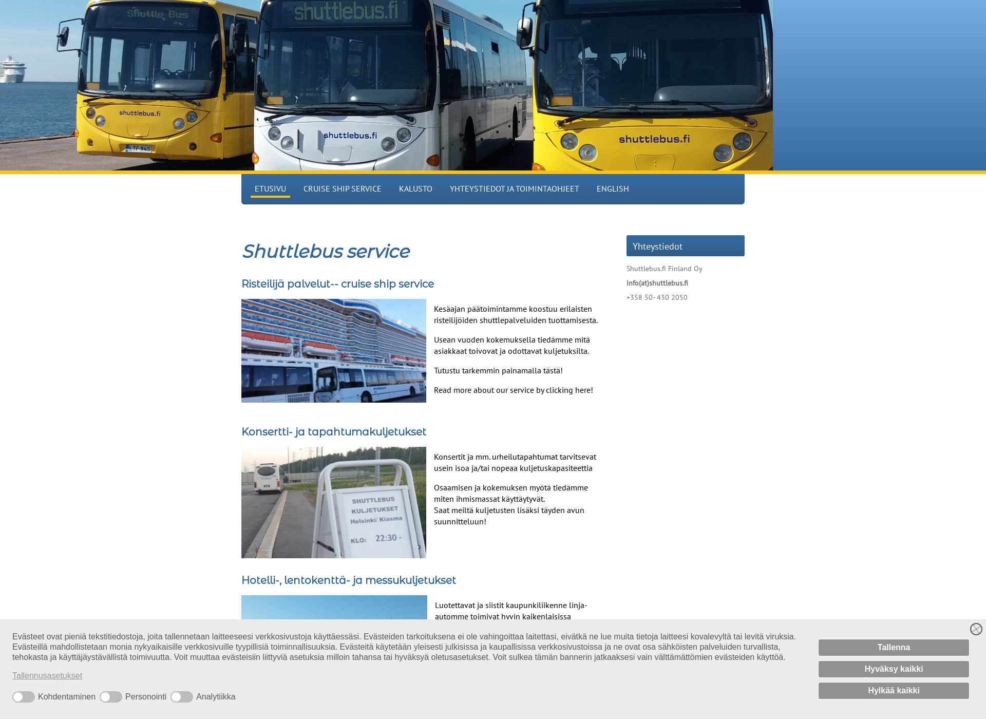 Skärmdump för shuttlebus.fi