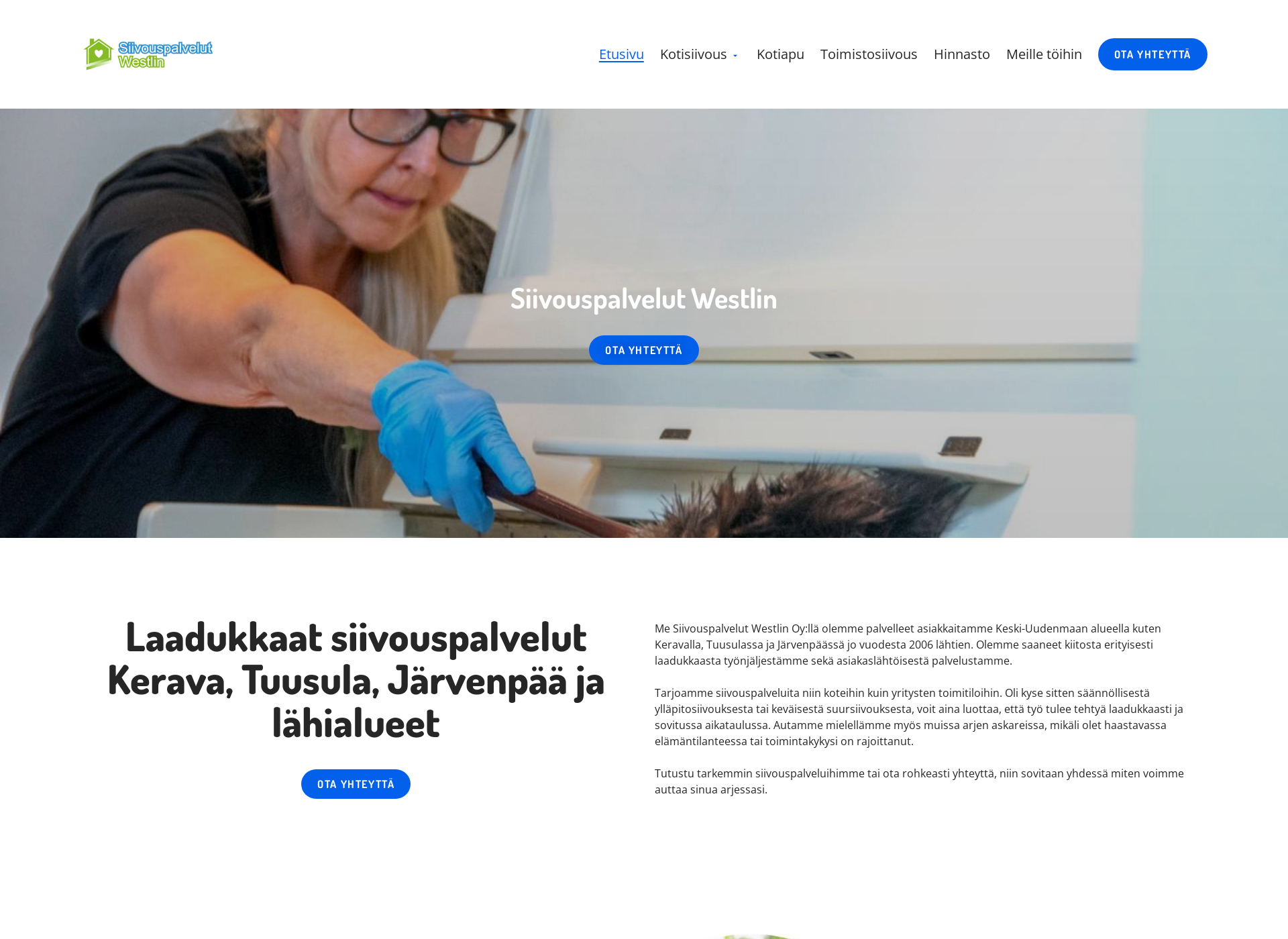 Skärmdump för siivouspalvelutwestlin.fi